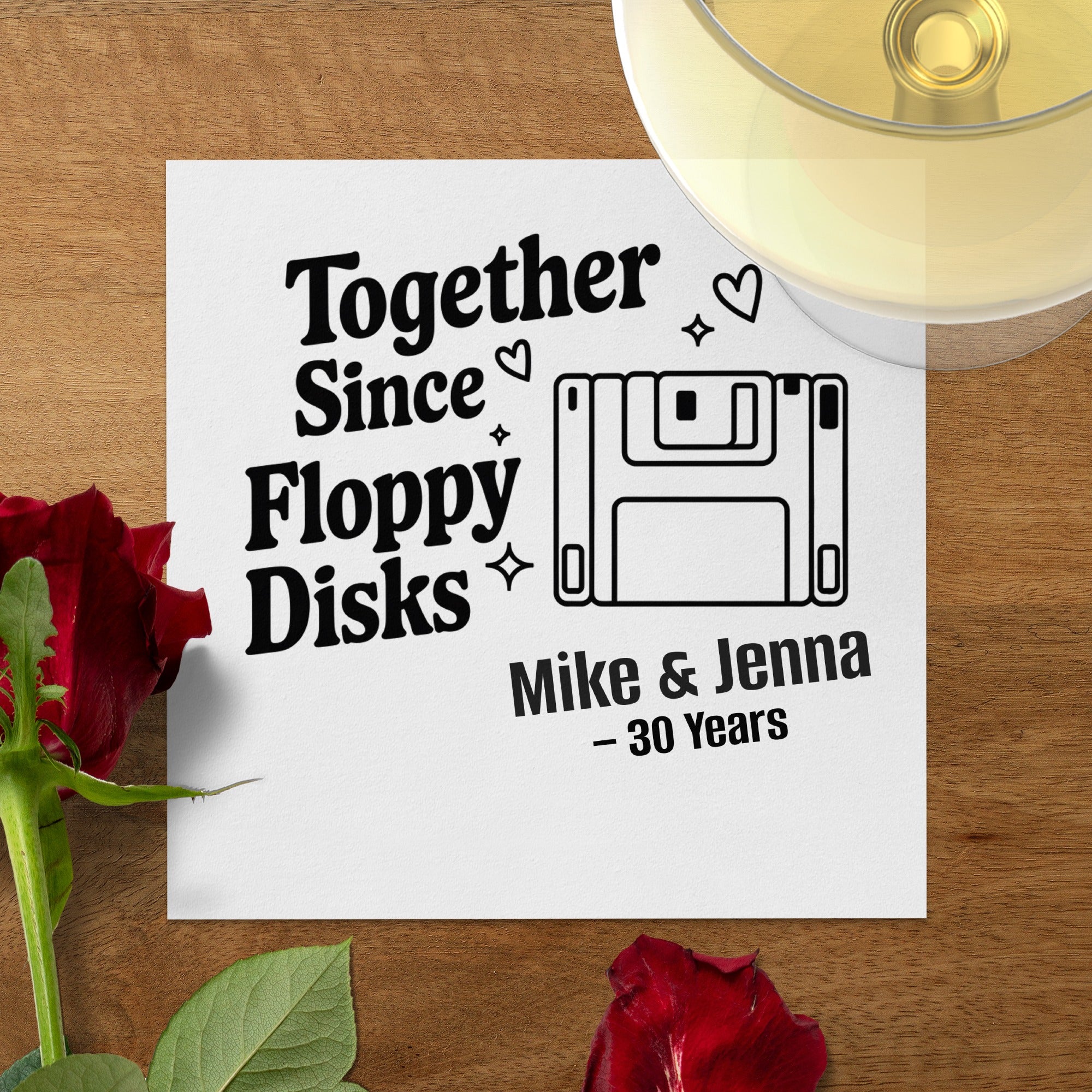 Personalized Retro Napkins – Together Since Floppy Disks – Custom Funny Anniversary Napkin with Name & Years