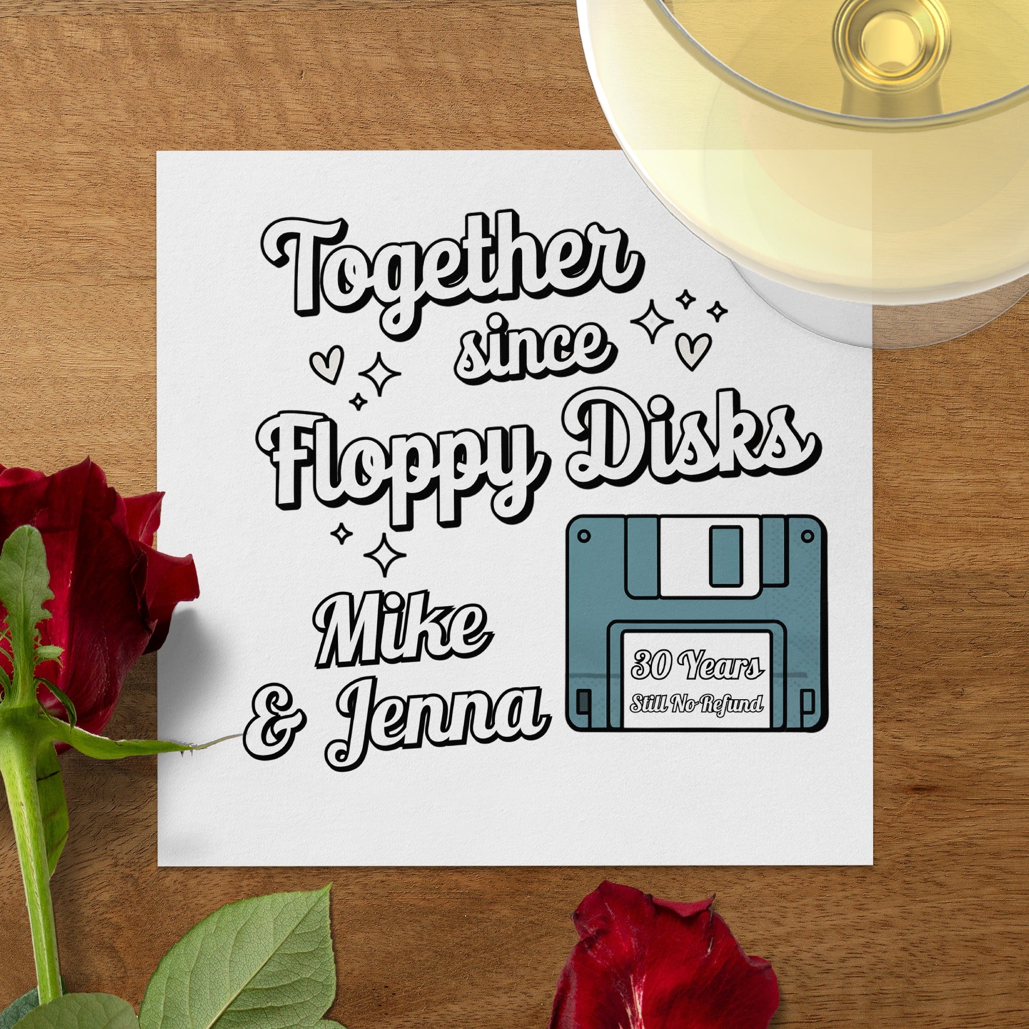 Personalized Retro Napkins – Together Since Floppy Disks – Funny Anniversary Napkin with Name & Years