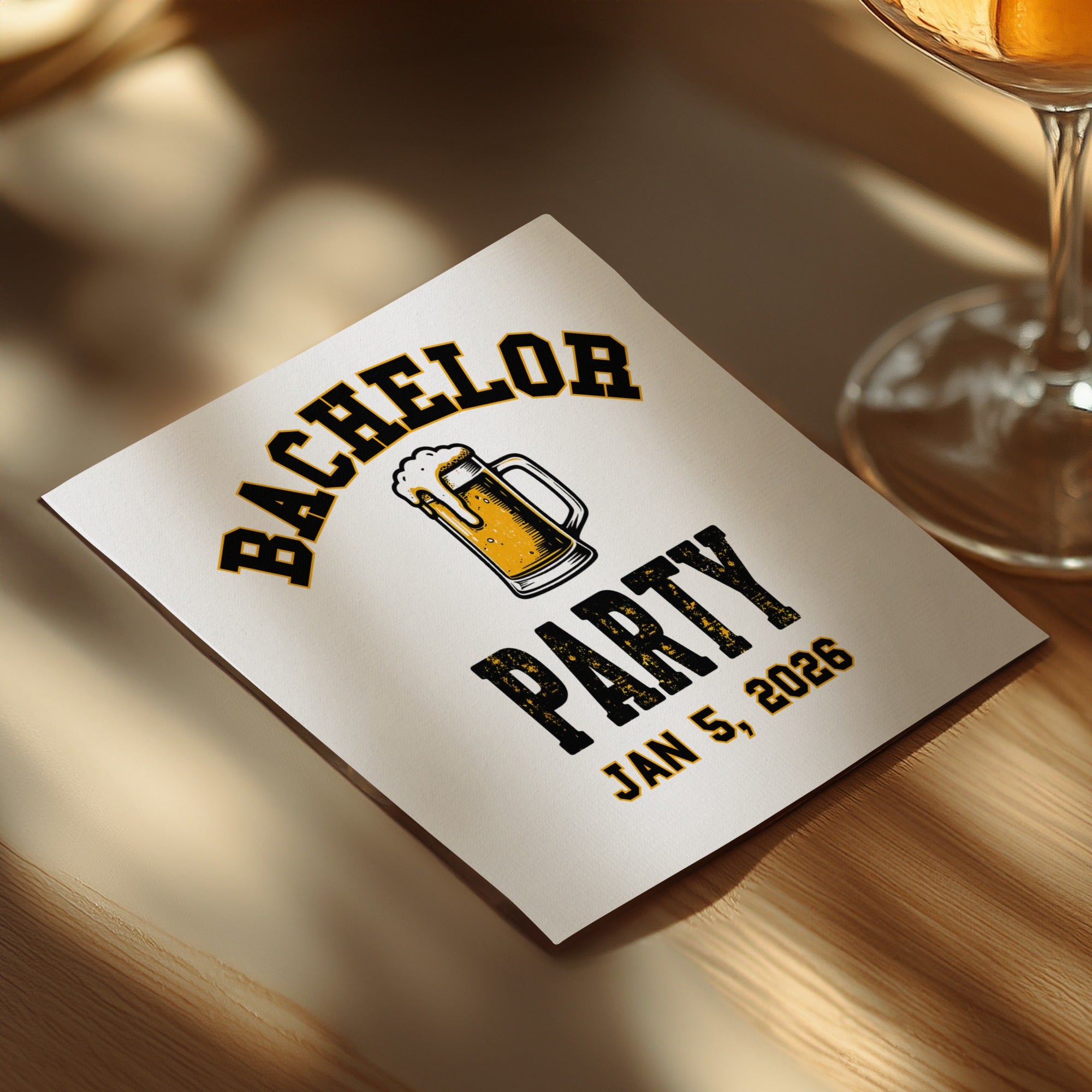 Personalized Bachelor Party Napkins – Beer Mug Party – Custom Napkins with Name & Date