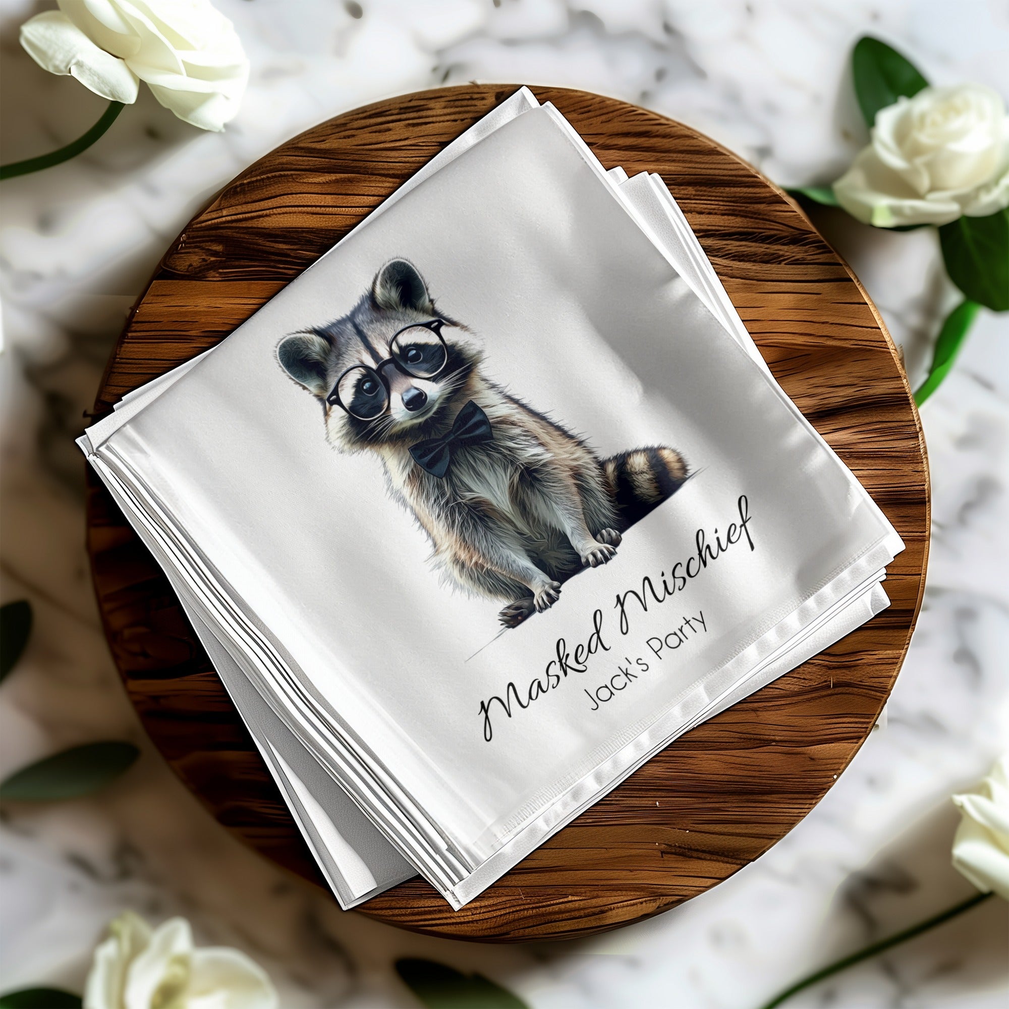 Raccoon Napkin, Animal Napkin, Nerd Raccoon, Party Napkins, Cocktail Napkin, Funny Napkin, Decorative Napkin, Hostess Gift