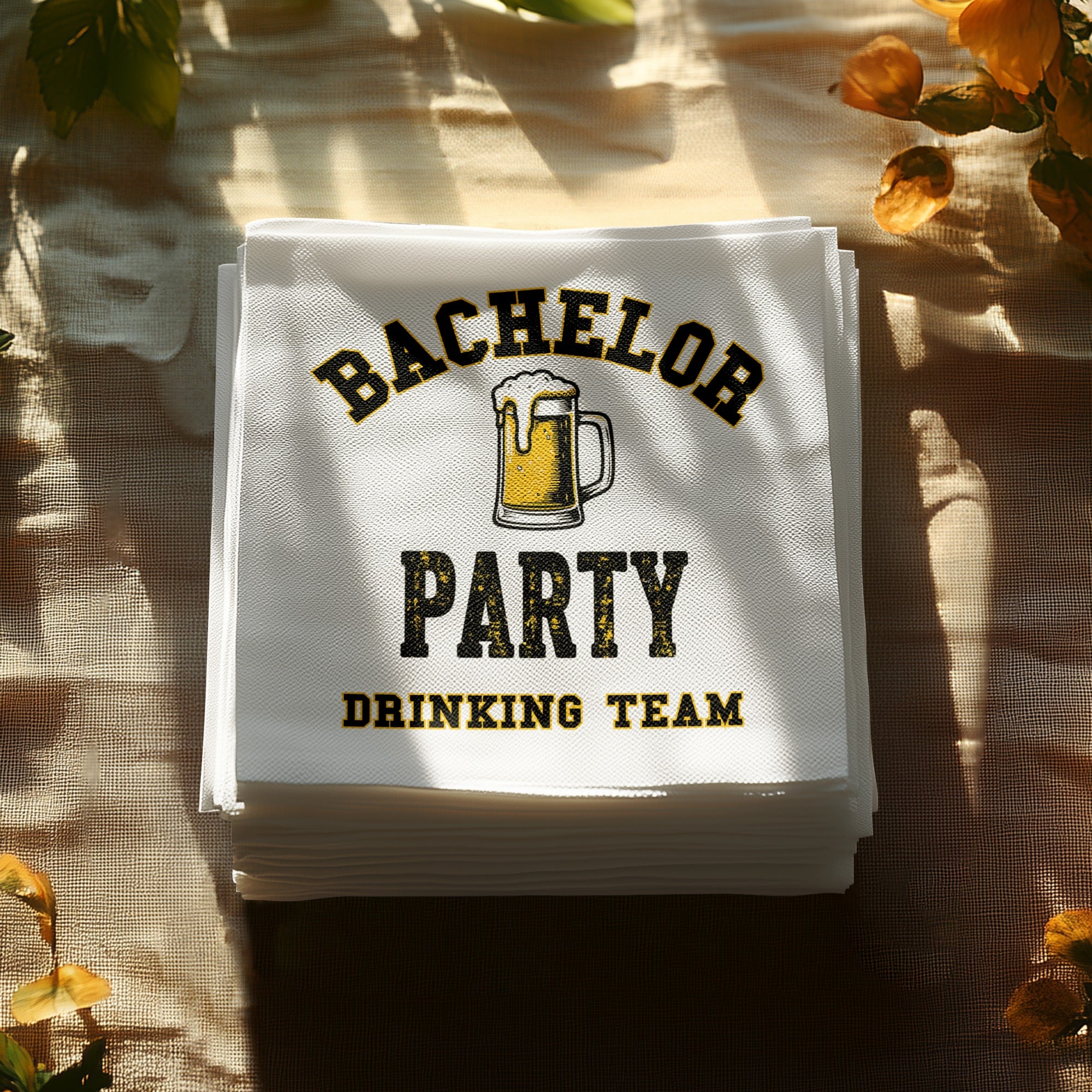 Personalized Bachelor Party Napkins – Drinking Team – Custom Party Napkins with Beer Mug Design