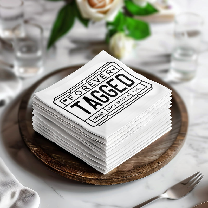 Personalized License Plate Napkins – Playful Anniversary Keepsake – Custom Romantic Napkin with Name & Years