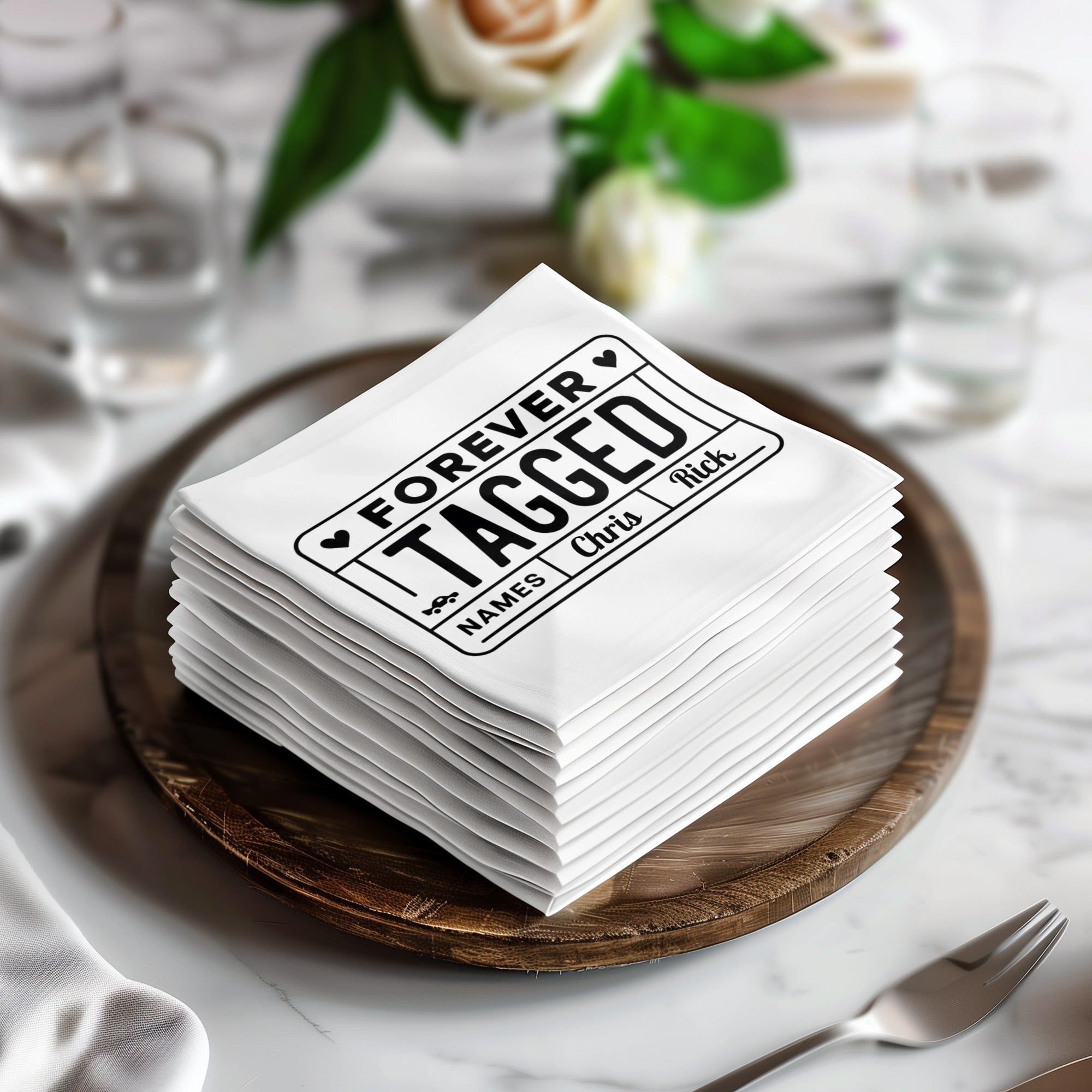 Personalized License Plate Napkins – Forever Tagged Love – Custom Anniversary Napkin with Name & Years