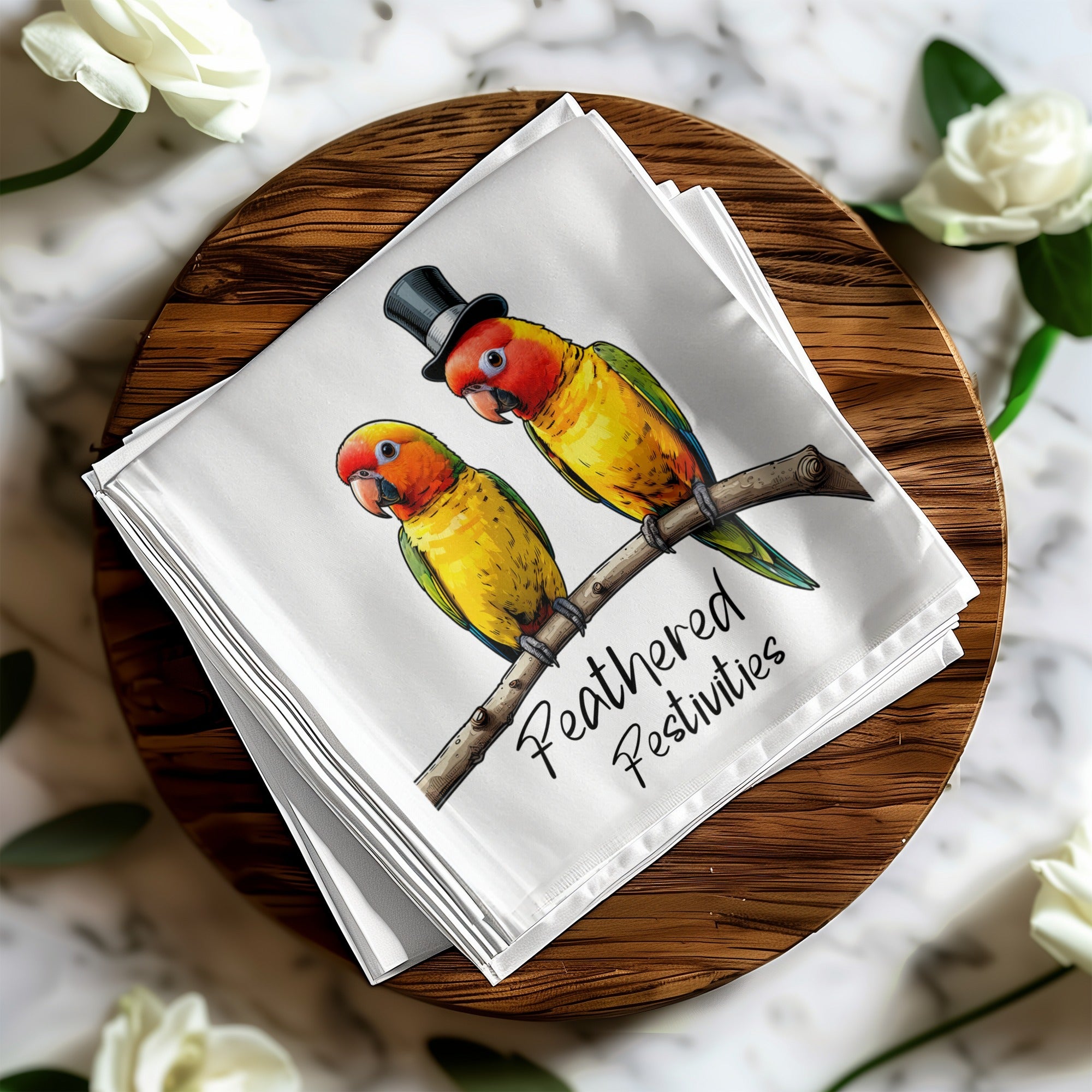 Sun Conure Napkin, Bird Napkin, Parrot Napkin, Party Napkin, Tropical Decor, Feathered Festivities, Whimsical Napkin, Fun Napkin