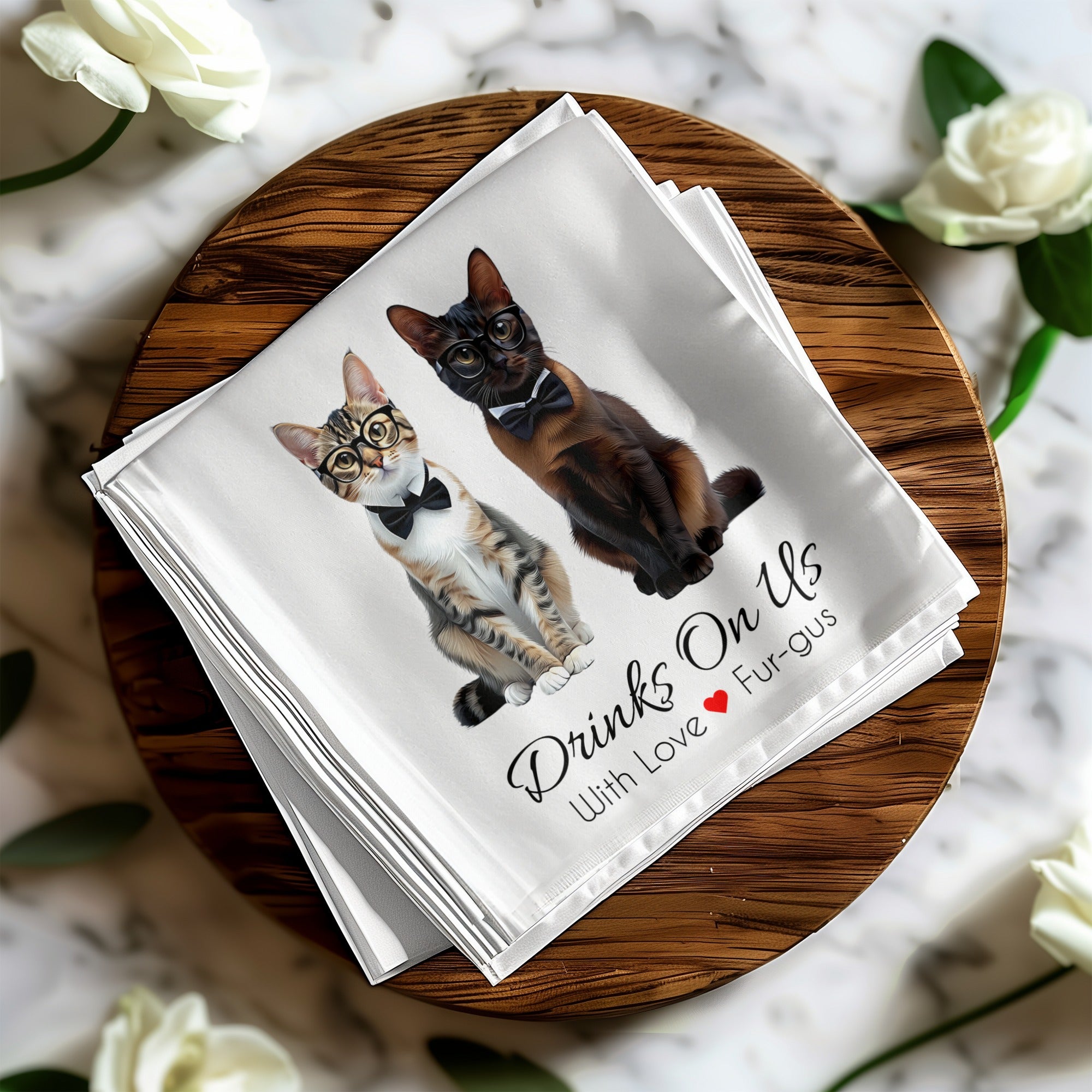 Cat Napkin, Drinks On Us, Kitten Napkin, Funny Napkin, Cat Lover Gift, Hostess Gift, Party Napkin, Cat Art Napkin, Unique Napkin