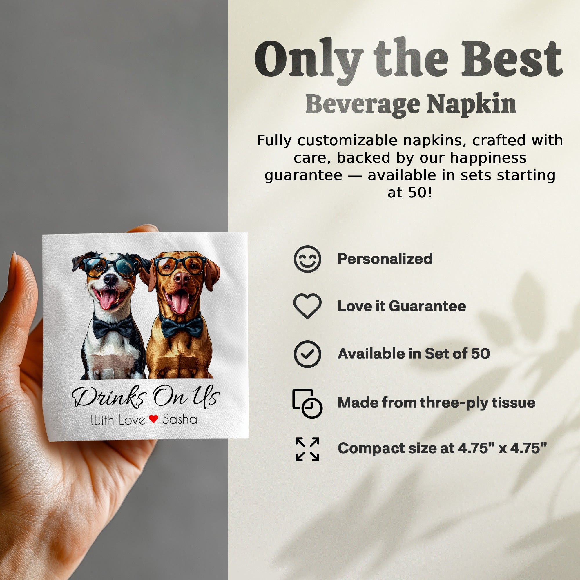 Drinks On Us Napkin, Dog Napkin, Dog With Glasses, Jack Russell Napkin, Labrador Napkin, Custom Napkin, Party Napkin, Funny Napkin