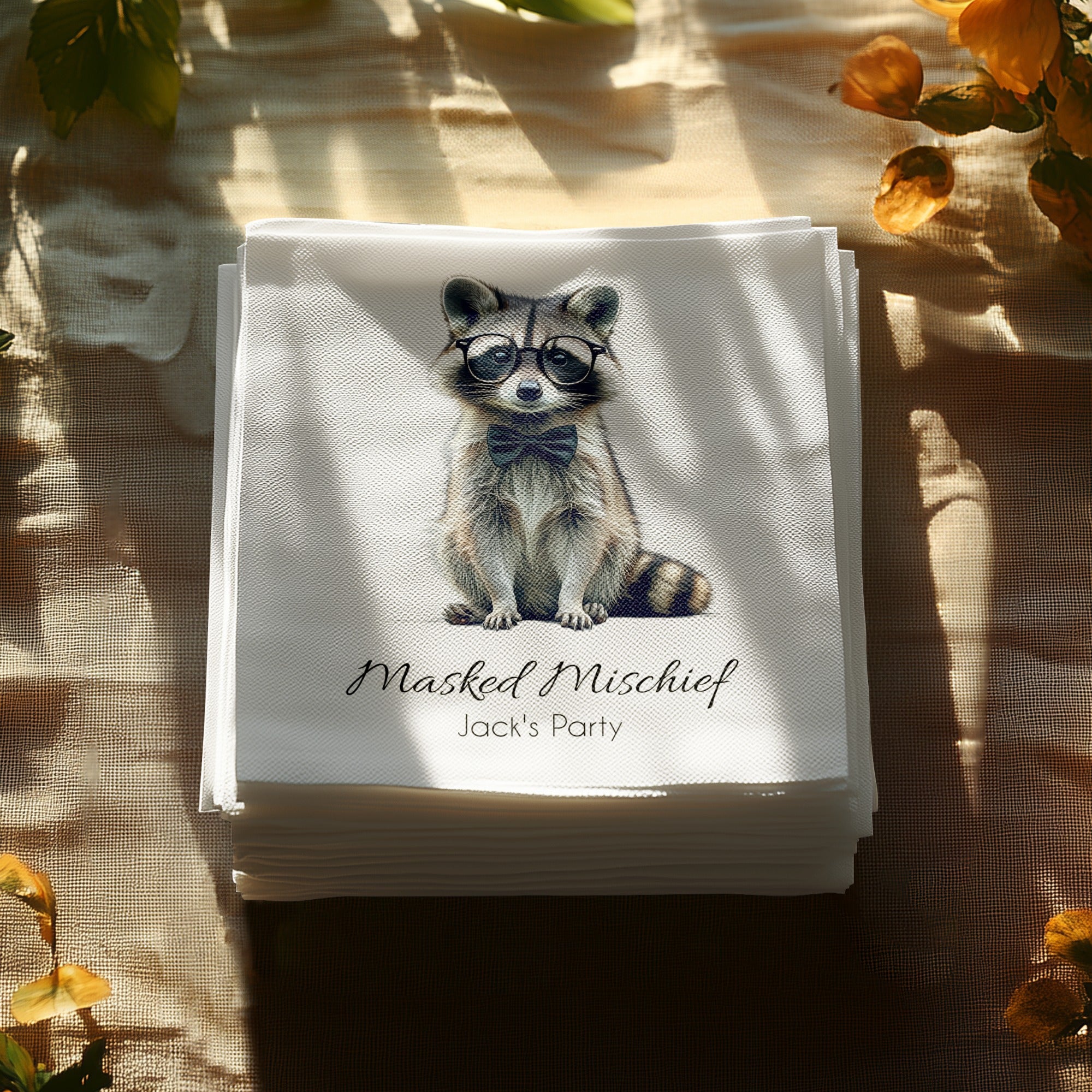 Raccoon Napkin, Animal Napkin, Nerd Raccoon, Party Napkins, Cocktail Napkin, Funny Napkin, Decorative Napkin, Hostess Gift