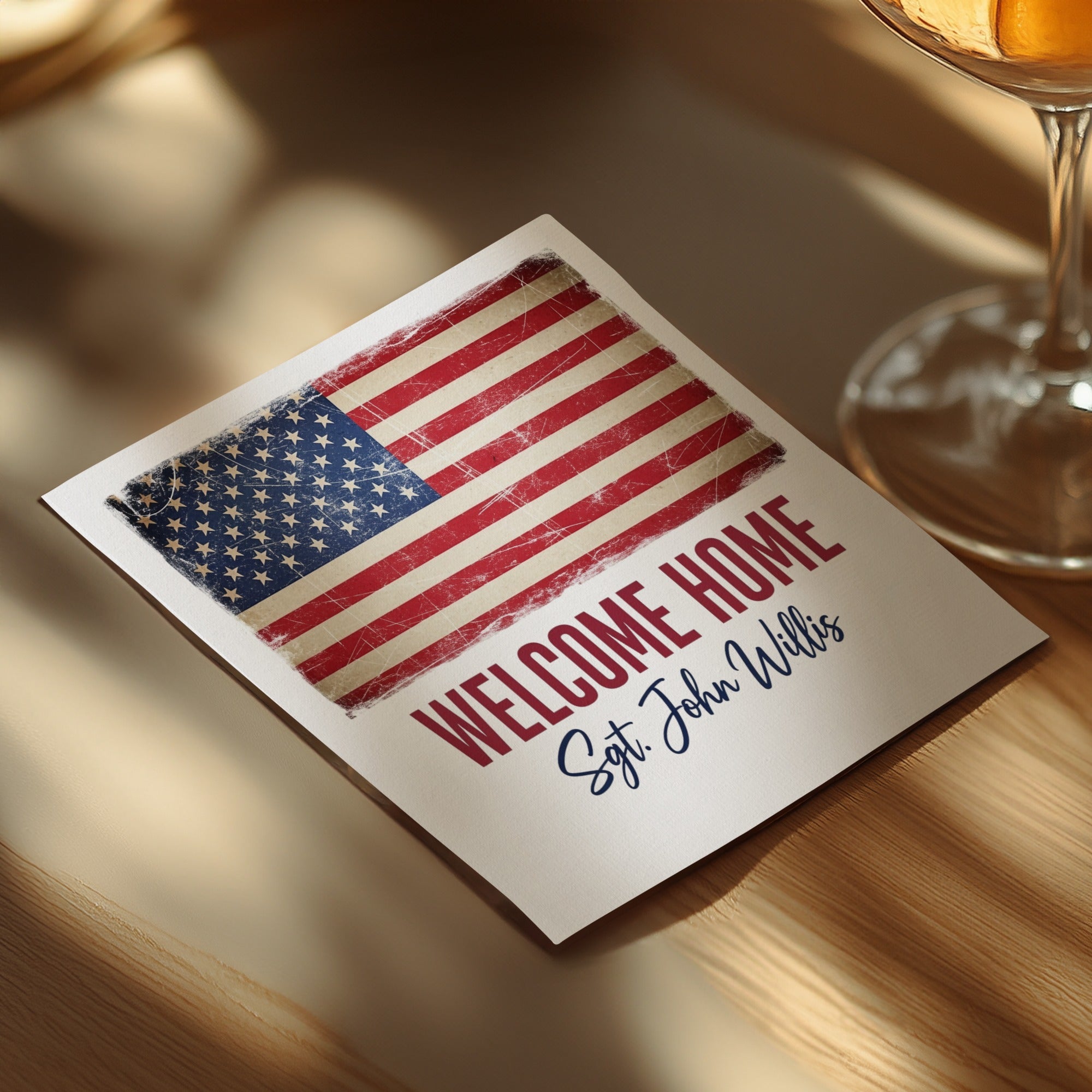 Welcome Home Napkin, American Flag, Sgt John Willis, Patriotic Napkin, Military Napkin, Celebration Napkin, Party Favor