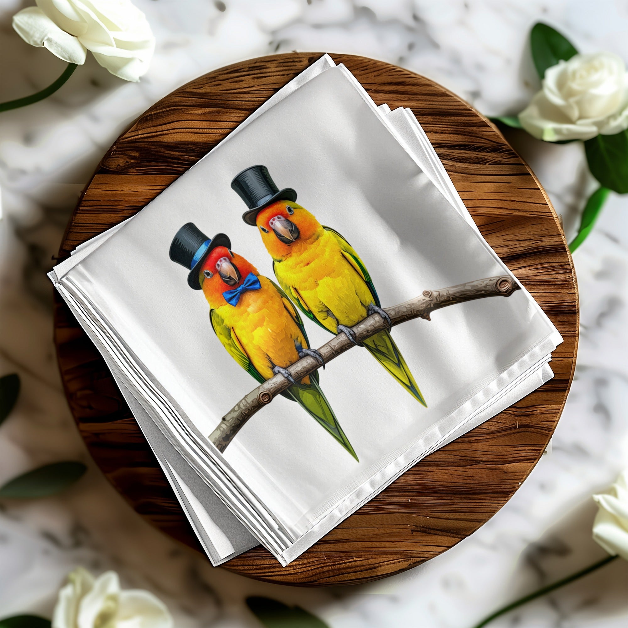 Sun Conure Napkin, Bird Napkin, Cute Parrot, Top Hat Birds, Formal Birds, Animal Napkin, Funny Napkin, Party Napkin, Decorative Napkin
