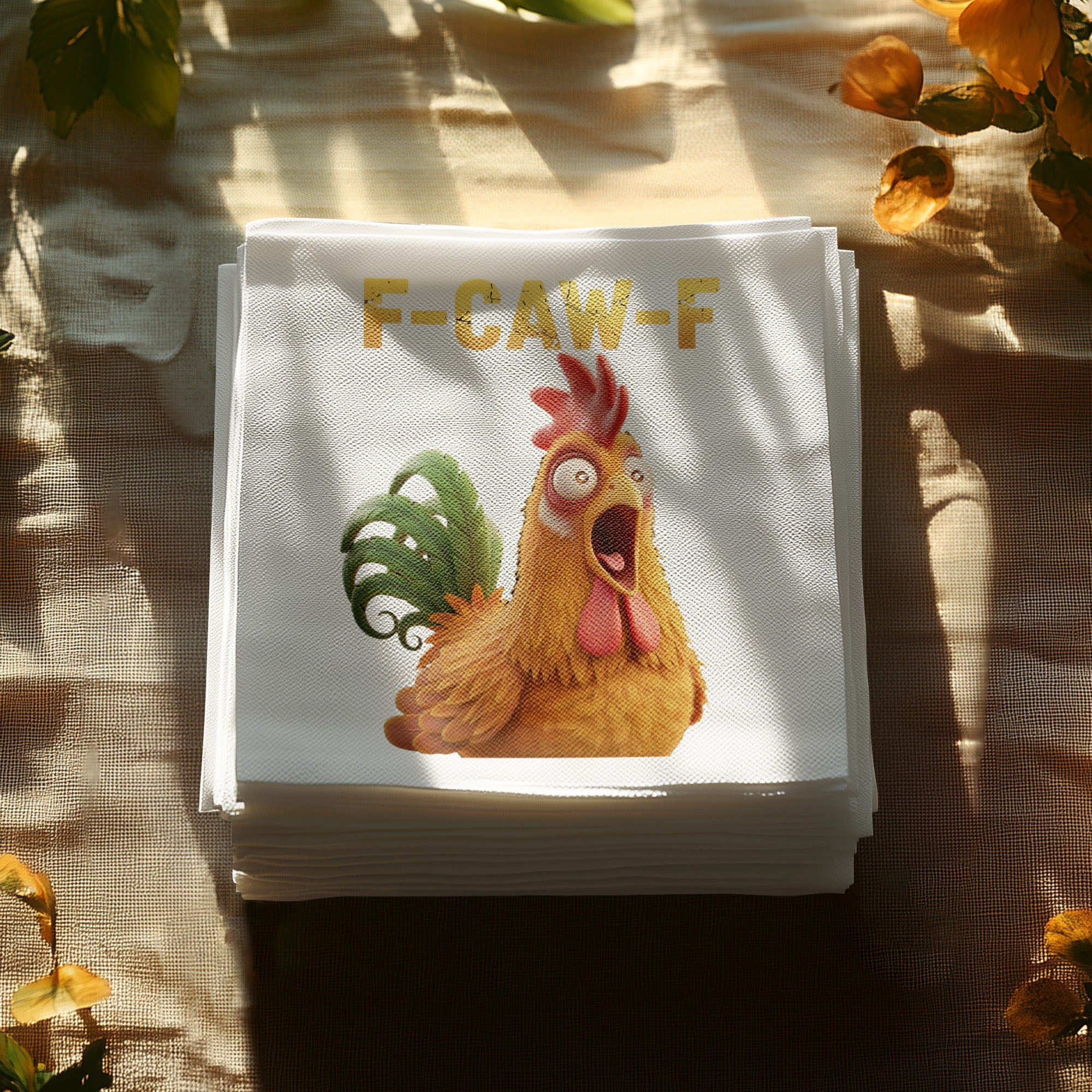 Funny Chicken Napkin, Cartoon Rooster Art, Novelty Gag Gift Napkin, F-CAW-F Chicken Napkin, Humor Dinner Napkin, Farm Animal
