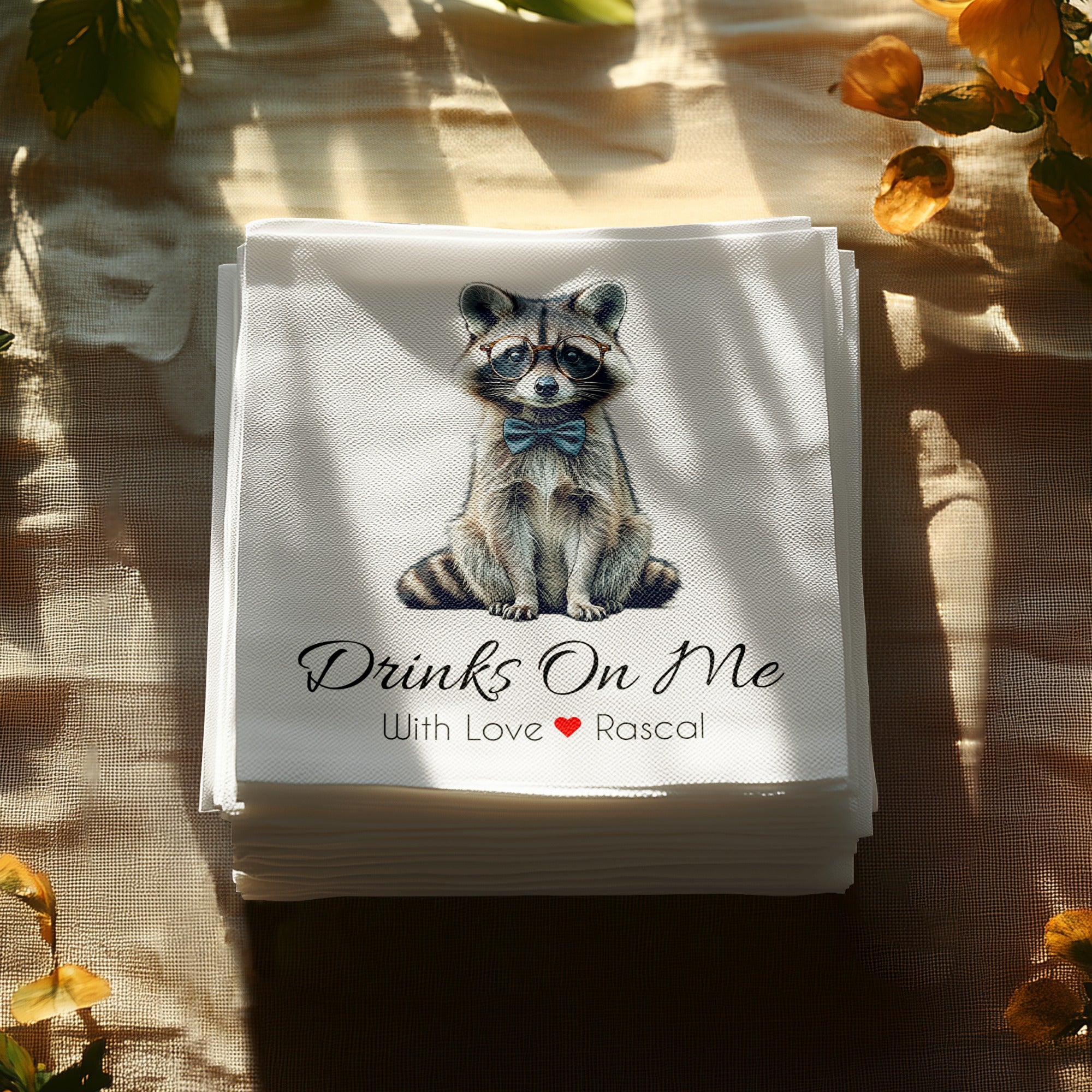 Drinks On Me Napkin, Cute Raccoon Napkins, Animal Napkins, Funny Napkins, Party Napkins, Cocktail Napkins, Raccoon Lover Gift