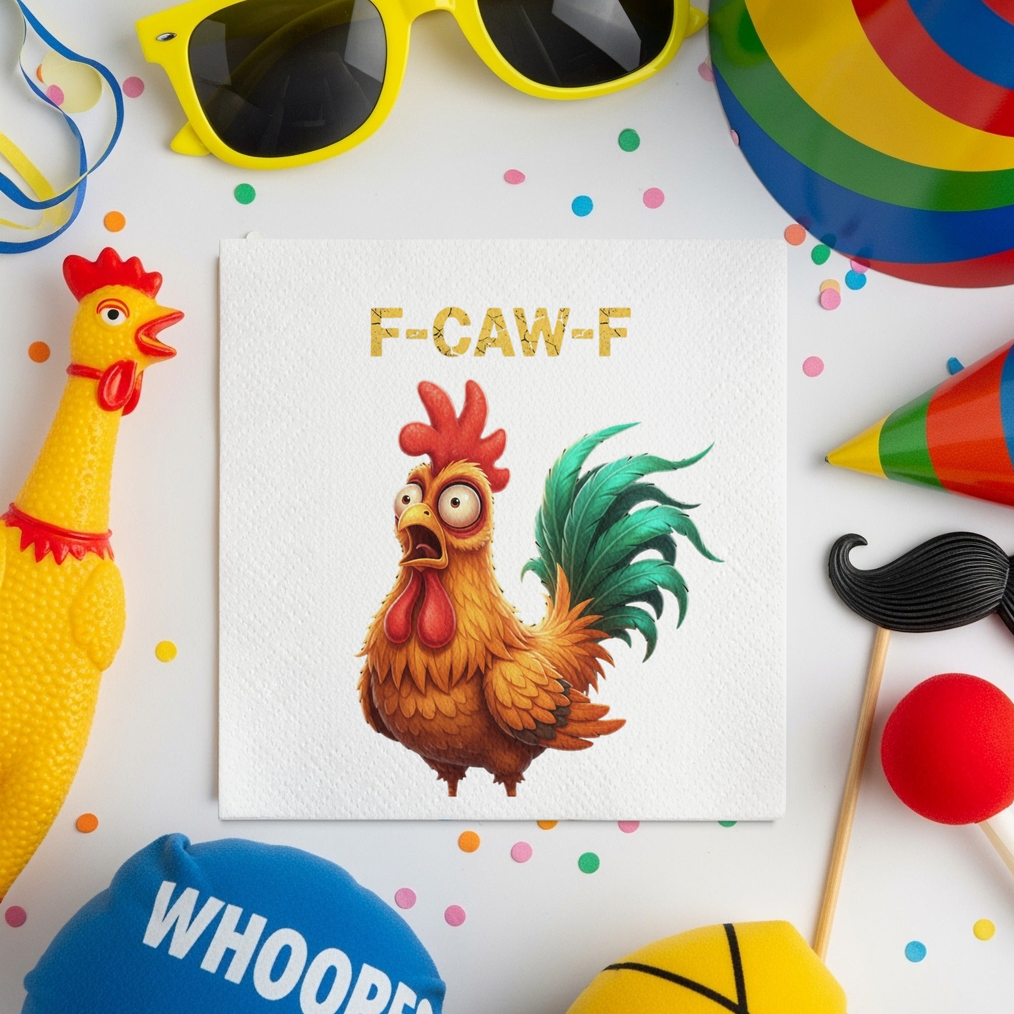 Funny Chicken Napkin, F CAW F Gag Gift, Cartoon Rooster Napkin, Quirky Party Napkin, Unique Kitchen Decor, Novelty Hostess Gift