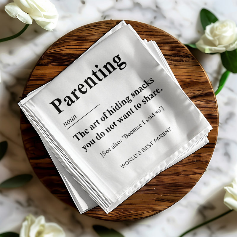Parenting Definition Napkin, Funny Mom Dad Napkins, World's Best Parent Napkins, Hide Snacks Napkin, Parent Humor Gift, Unique Napkin