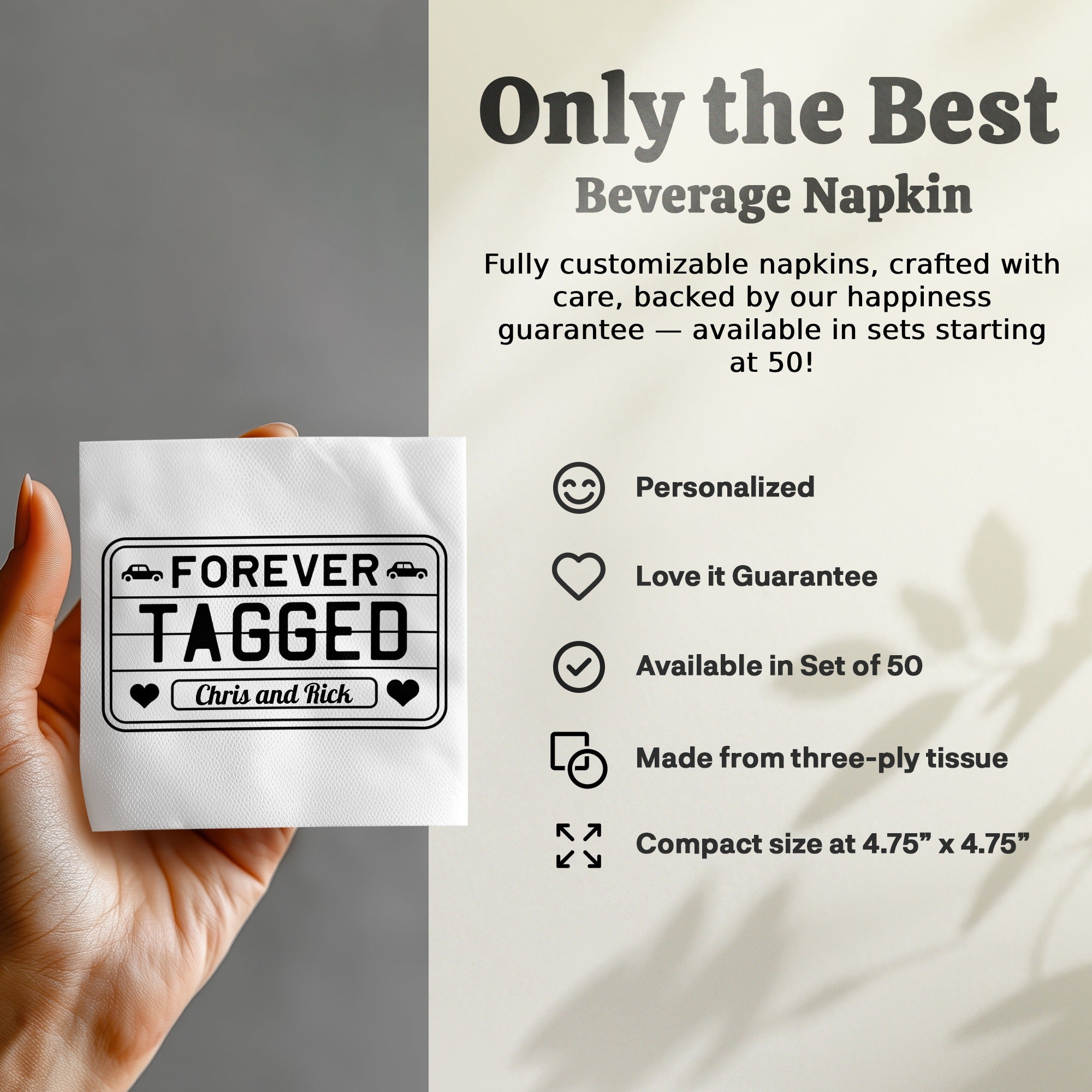 Personalized License Plate Napkins – Retro Forever Tagged Design – Custom Anniversary Napkin with Name
