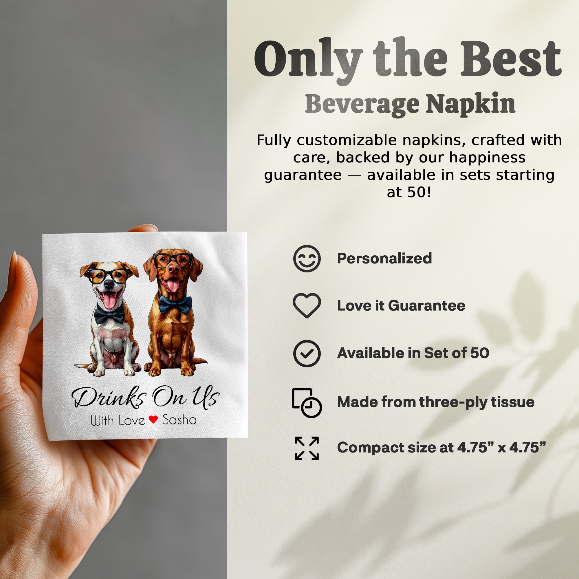 Drinks On Us Napkin, Funny Dogs Napkin, Stylish Dog Napkin, Party Napkin, Animal Napkin, Cute Napkin, Designer Napkin, Unique Napkin