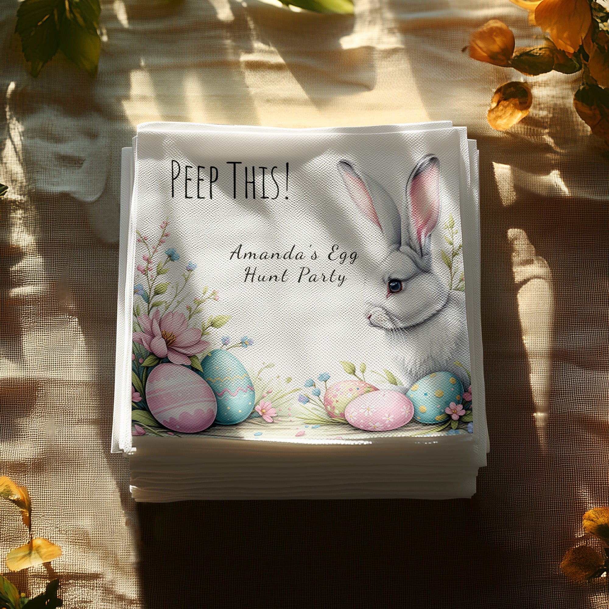 Peep This! Funny Easter Napkins – Bunny & Easter Egg Hunt Design – Personalized Spring Party Napkins