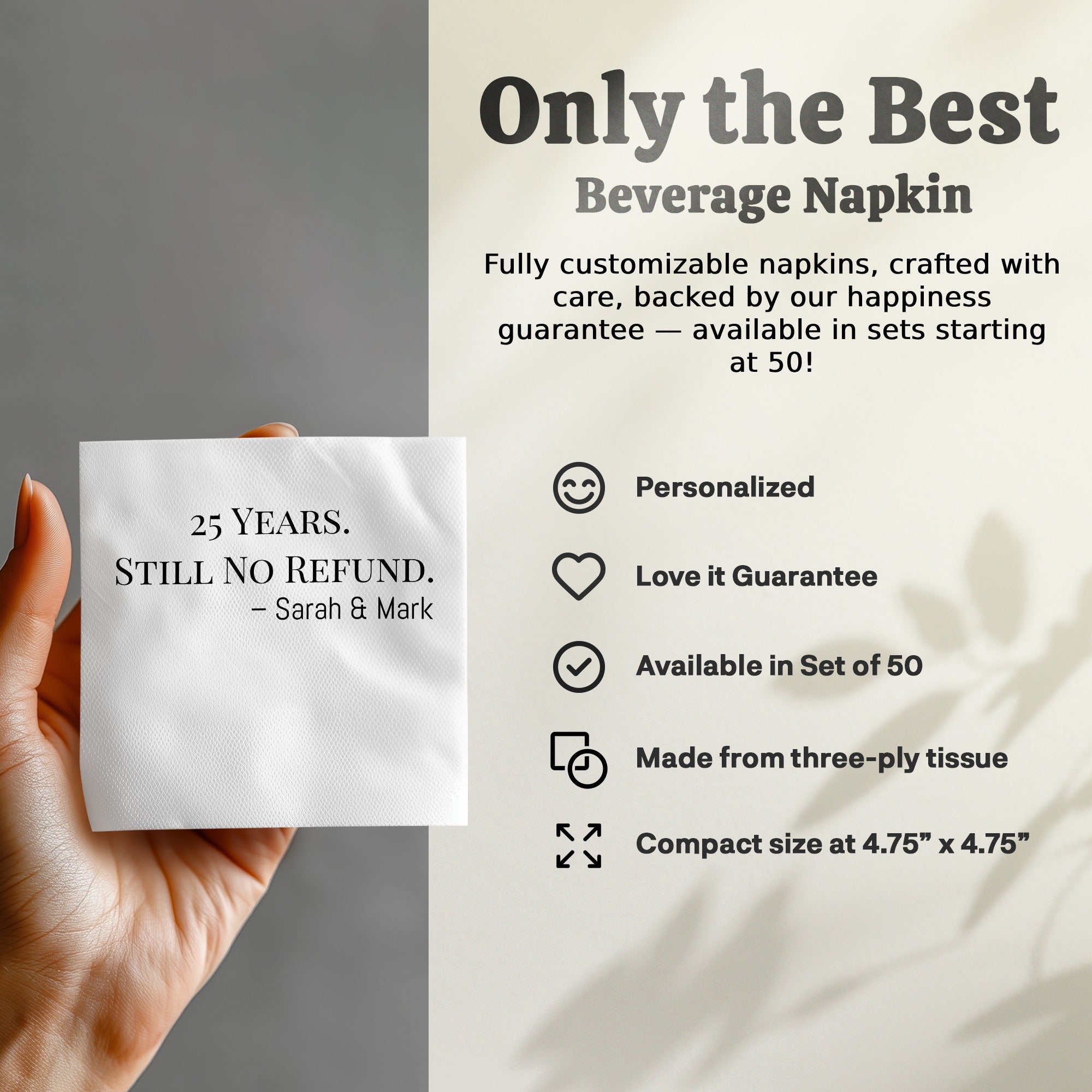Personalized Anniversary Napkins – Funny Still No Refund Design – Custom Napkin with Name & Years