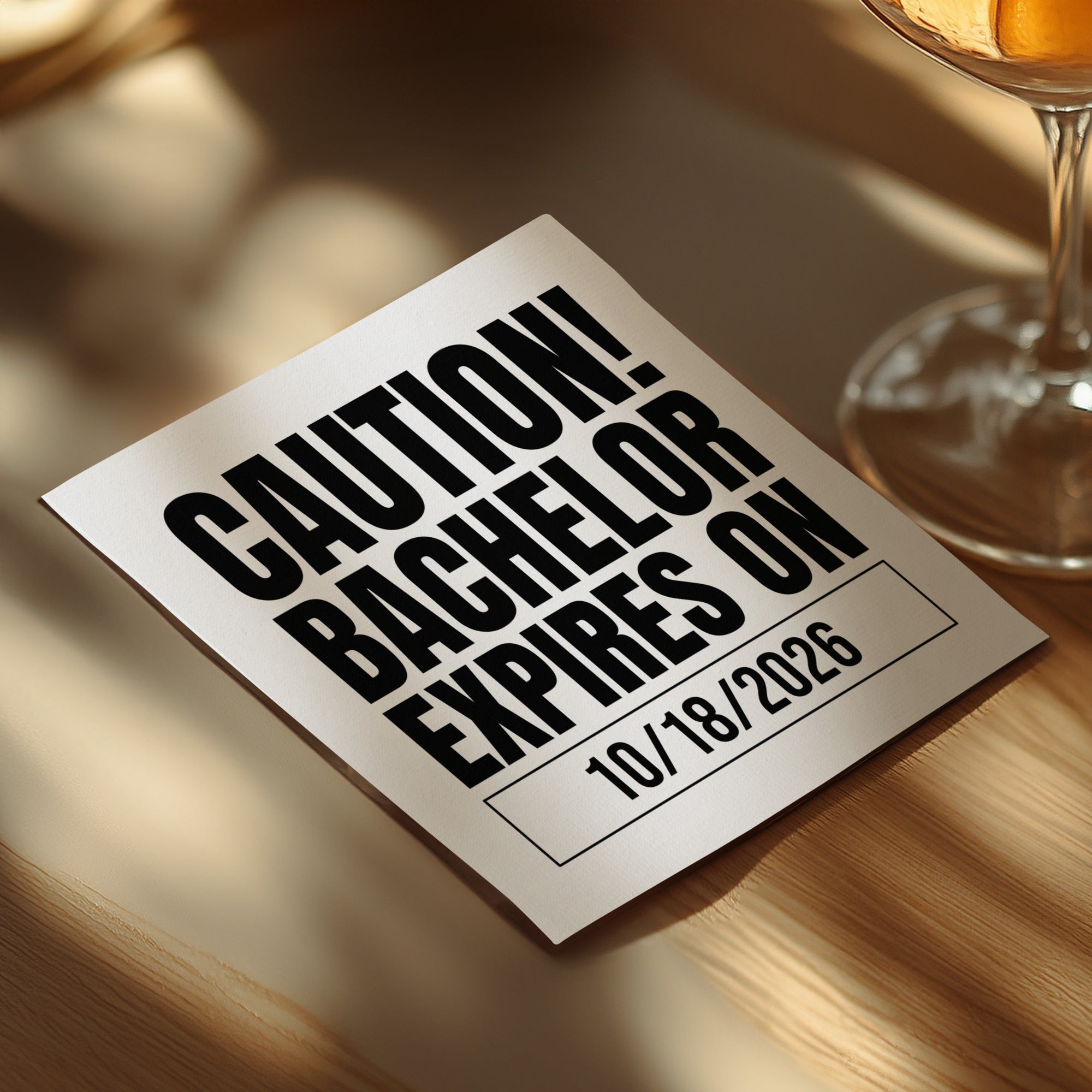 Personalized Bachelor Napkins – Caution! Bachelor Expires – Custom Party Napkins with Date