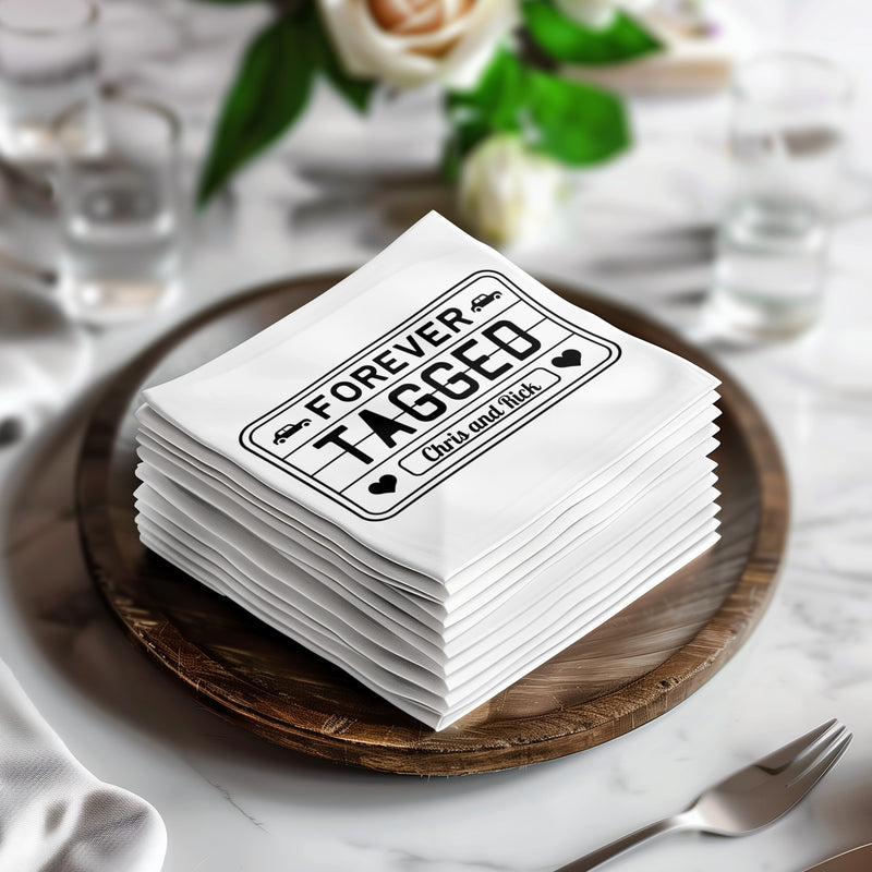 Personalized License Plate Napkins – Retro Forever Tagged Design – Custom Anniversary Napkin with Name