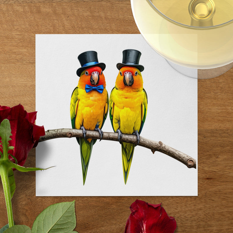Sun Conure Napkin, Bird Napkin, Cute Parrot, Top Hat Birds, Formal Birds, Animal Napkin, Funny Napkin, Party Napkin, Decorative Napkin