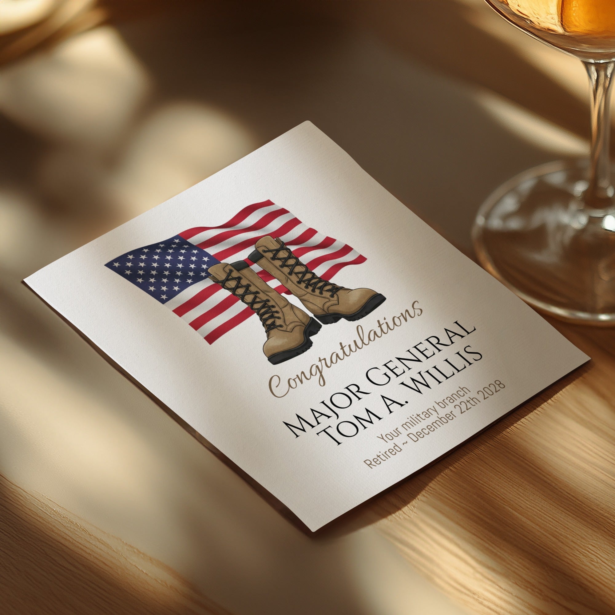 Military Retirement Napkin, Personalized Gift, US Flag, Boots, Major General, Retirement Party Decoration, Military Party Supplies