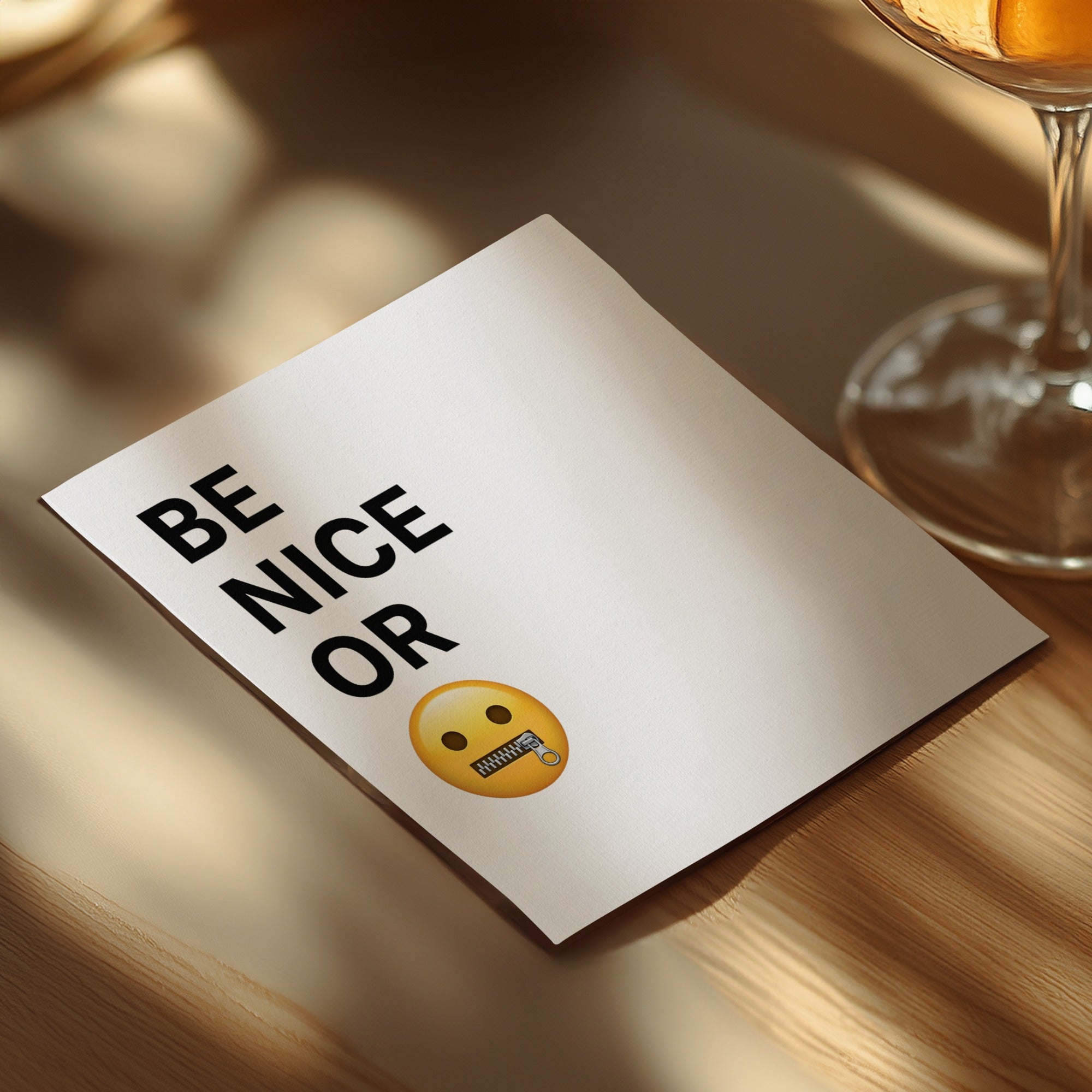 Be Nice Or Zip It Napkin, Funny Napkin, Emoji Napkin, Novelty Napkin, Party Favor, Gag Gift, Quirky Napkin