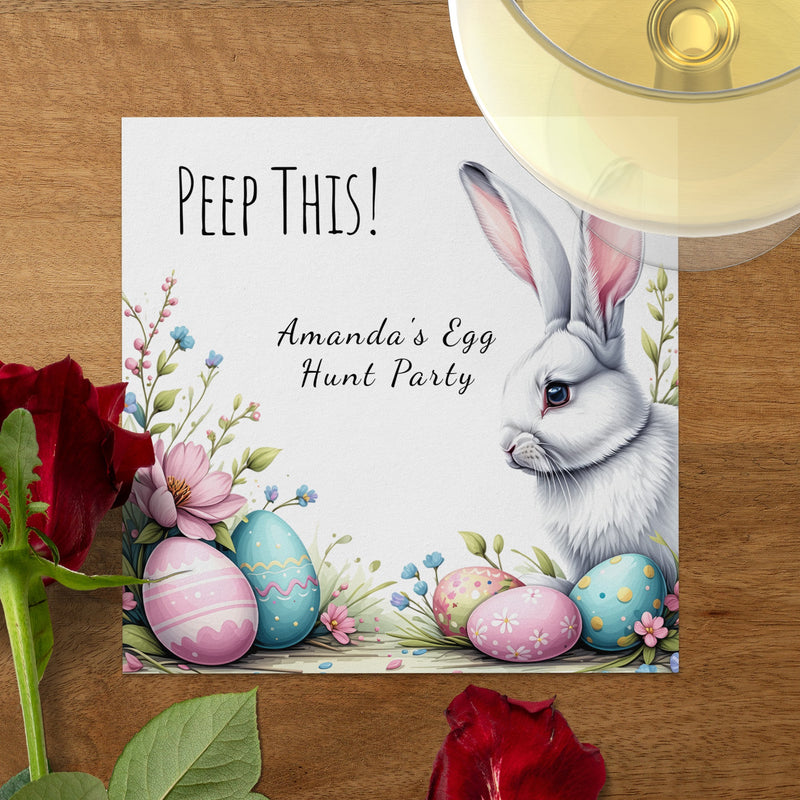 Peep This! Funny Easter Napkins – Bunny & Easter Egg Hunt Design – Personalized Spring Party Napkins