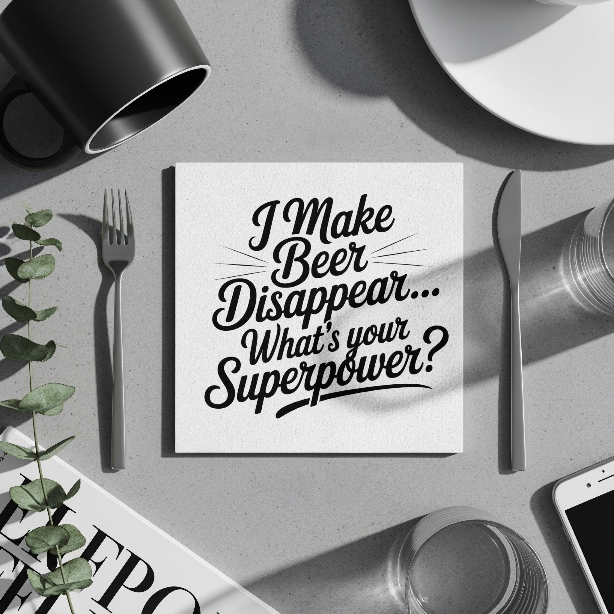 Funny Beer Napkin, Superpower Napkin, Beer Lover Gift, Gag Gift Napkin, Party Napkins, Bar Decor, Quirky Napkins, Drink Napkins