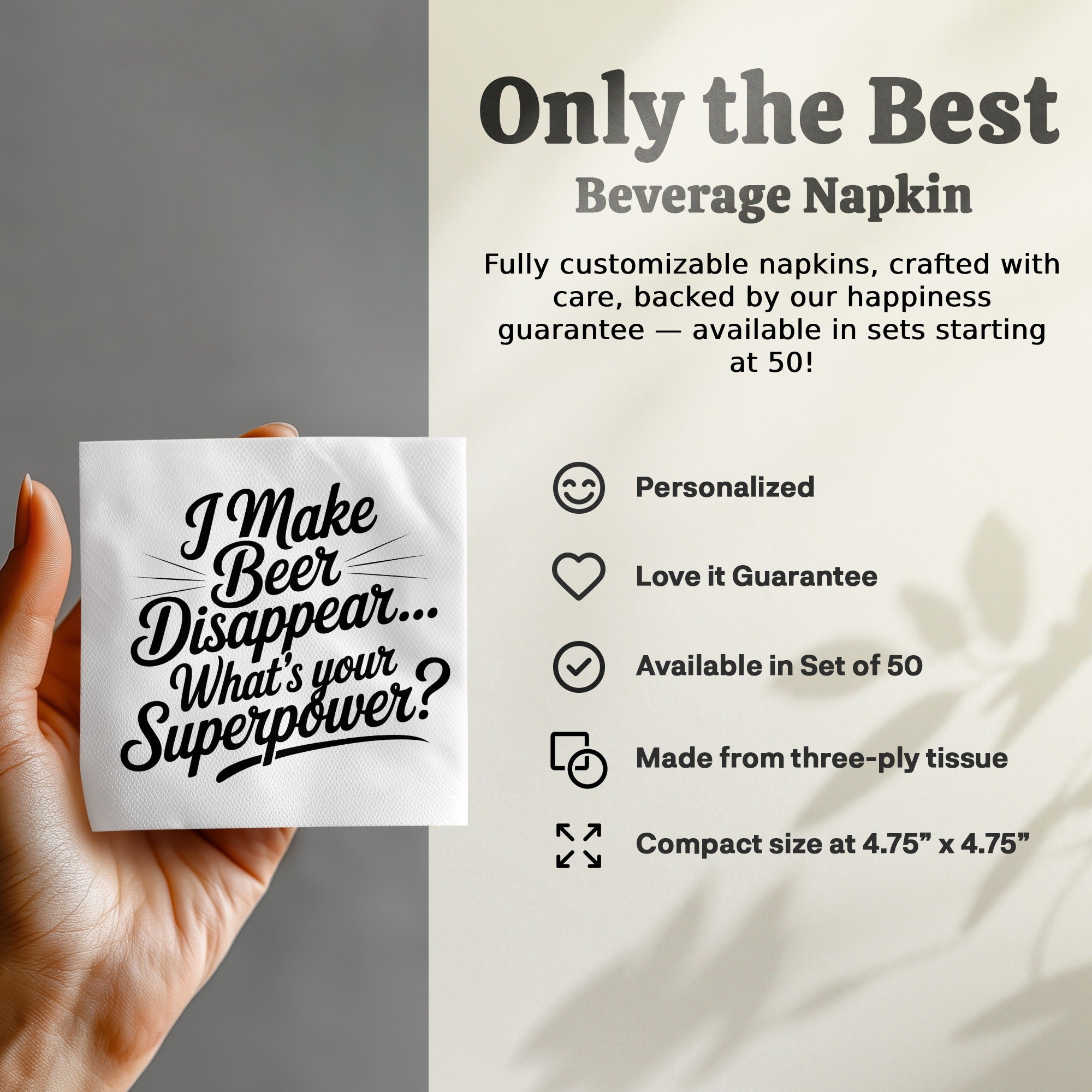 Funny Beer Napkin, Superpower Napkin, Beer Lover Gift, Gag Gift Napkin, Party Napkins, Bar Decor, Quirky Napkins, Drink Napkins