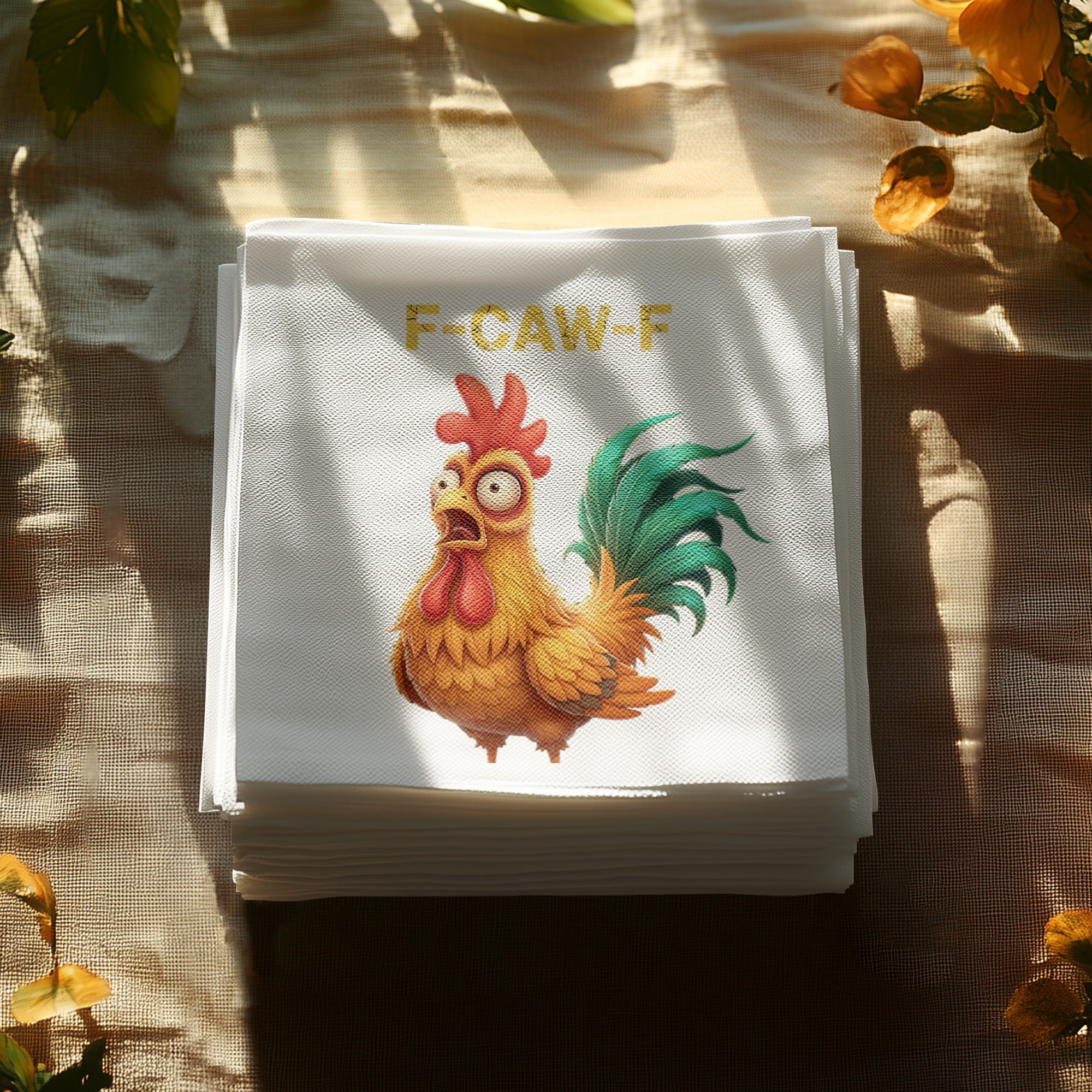Funny Chicken Napkin, F CAW F Gag Gift, Cartoon Rooster Napkin, Quirky Party Napkin, Unique Kitchen Decor, Novelty Hostess Gift