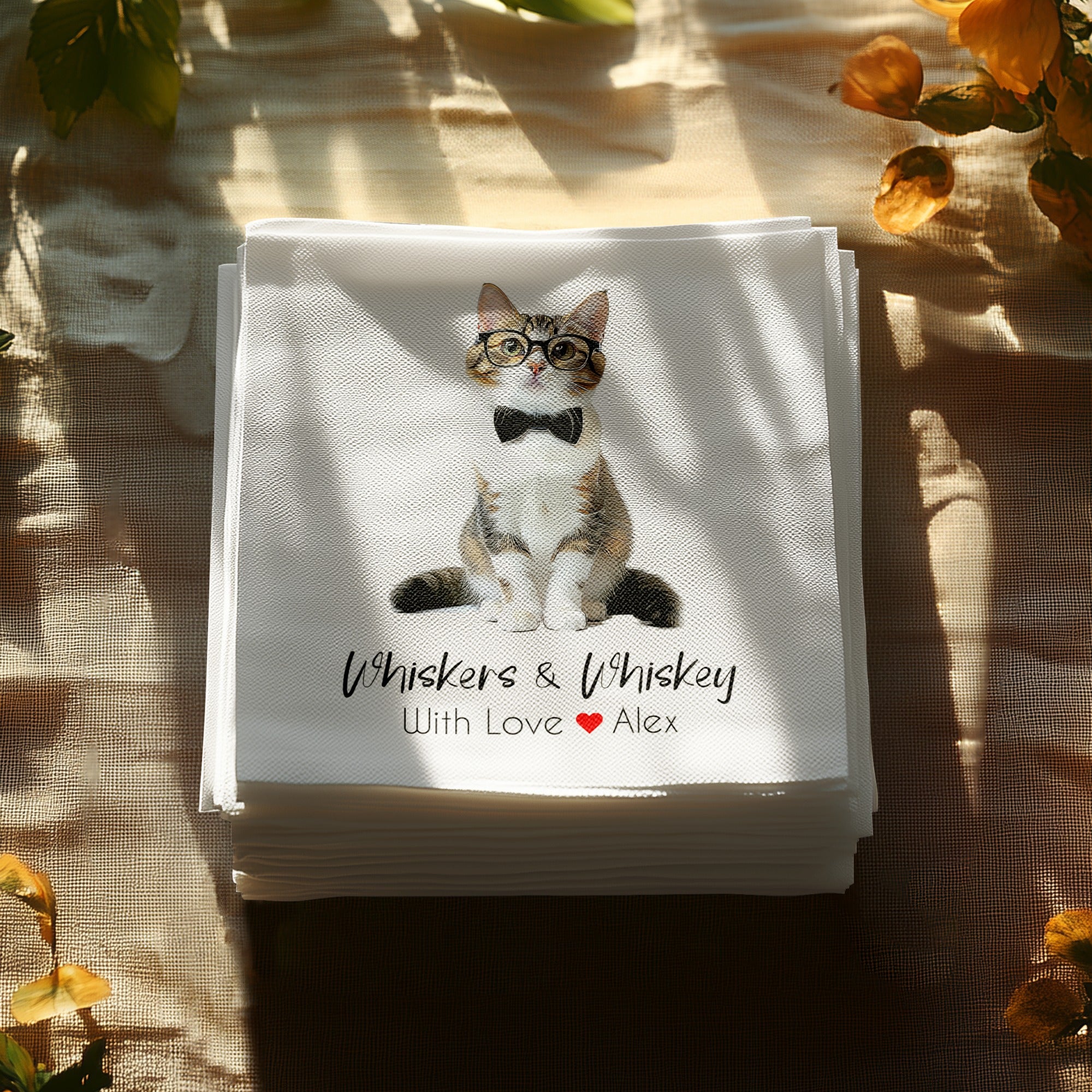 Whiskers and Whiskey Napkin, Cute Cat Napkin, Funny Napkin, Cat Lover Gift, Home Decor, Novelty Napkin, Unique Napkin