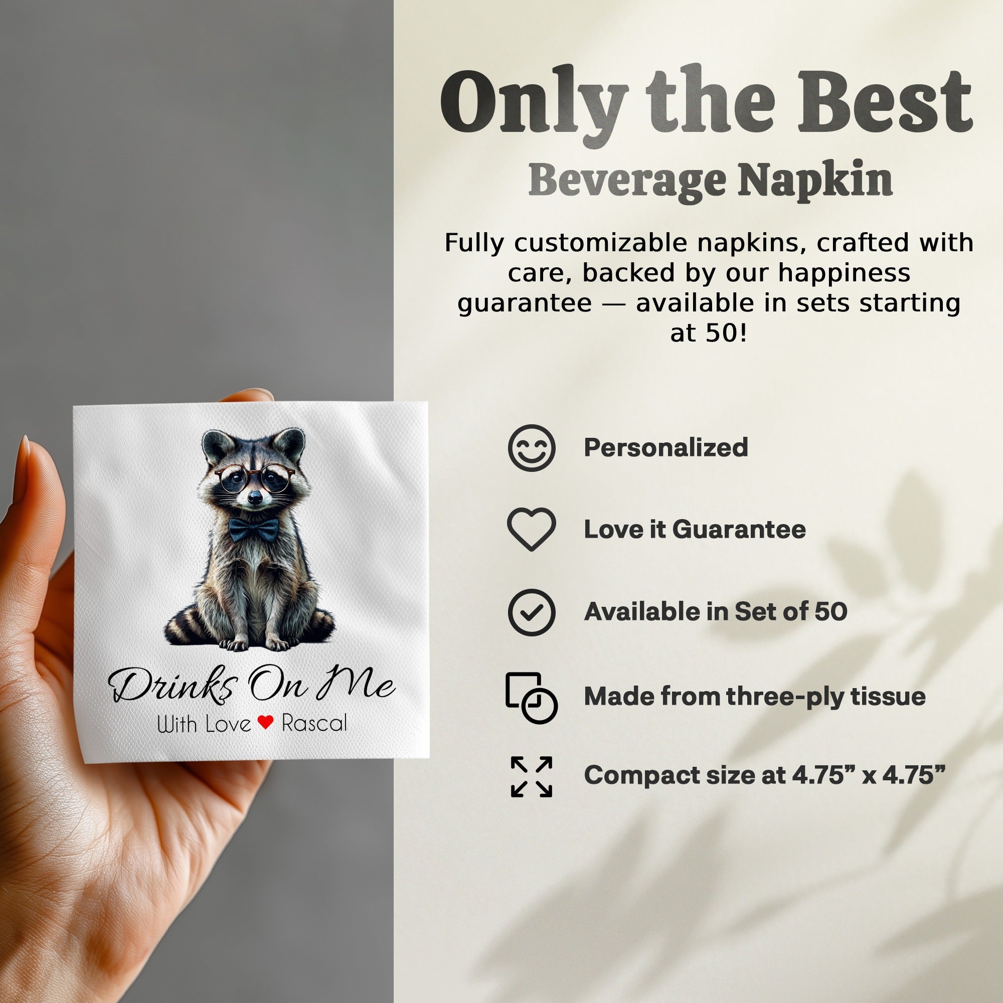 Drinks On Me Napkin, Cute Raccoon Napkins, Animal Napkins, Funny Napkins, Party Napkins, Cocktail Napkins, Raccoon Lover Gift