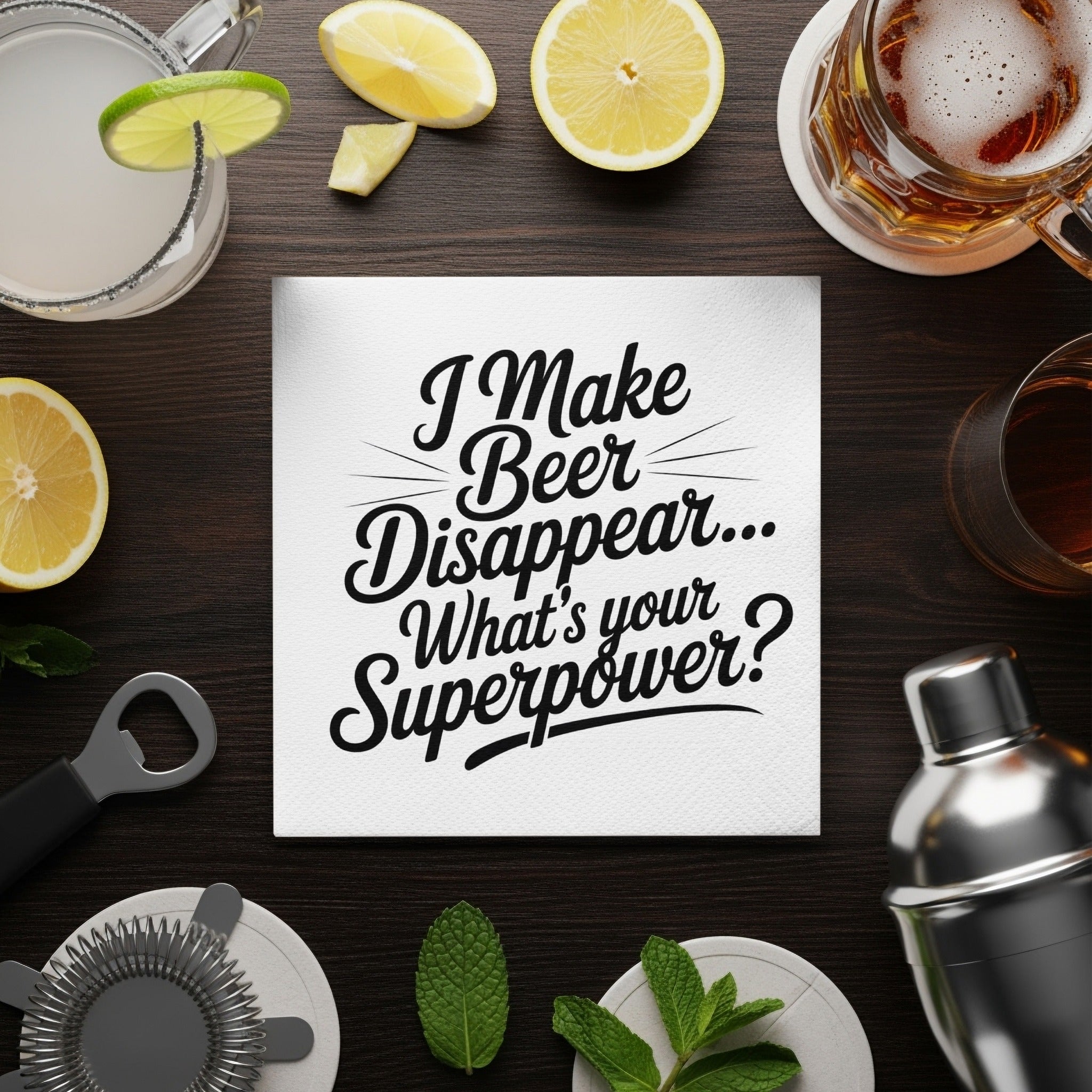 Funny Beer Napkin, Superpower Napkin, Beer Lover Gift, Gag Gift Napkin, Party Napkins, Bar Decor, Quirky Napkins, Drink Napkins