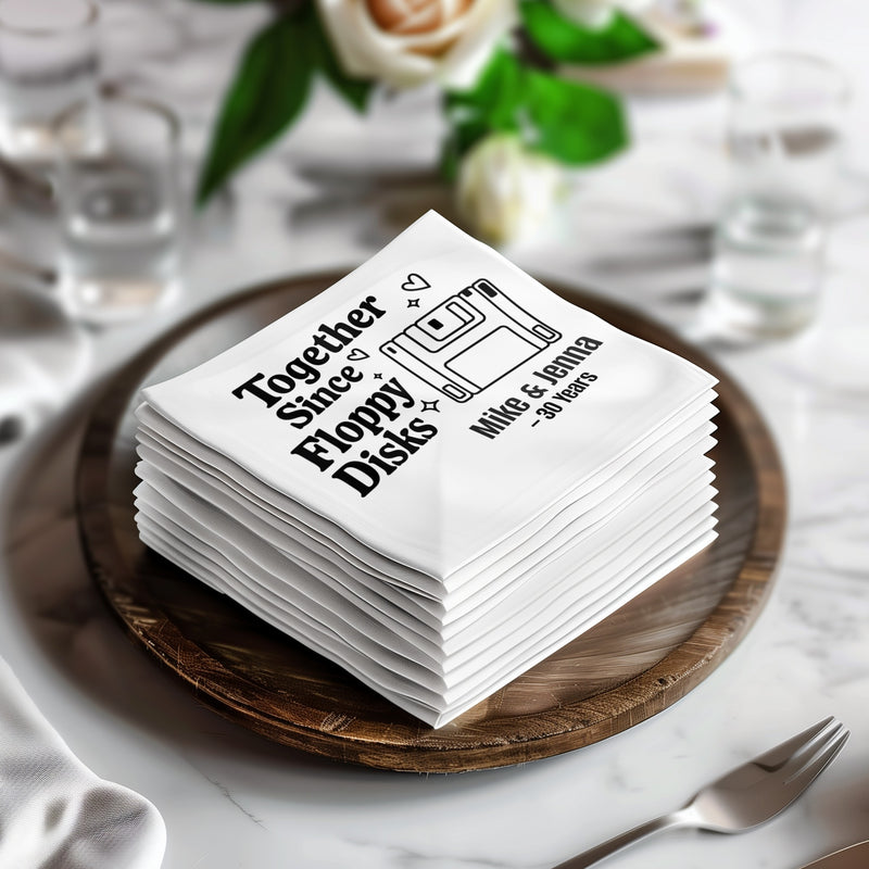 Personalized Retro Napkins – Together Since Floppy Disks – Custom Funny Anniversary Napkin with Name & Years