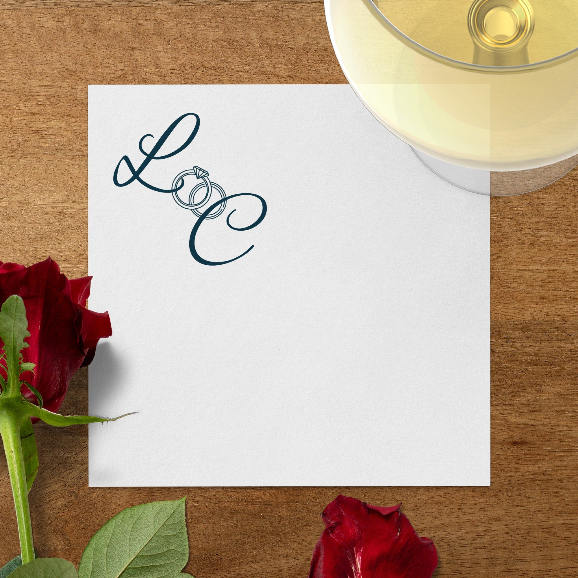 Personalized Wedding Napkins – Ring Monogram – Custom Wedding Napkin with Script Initials & Rings – Elegant Minimal Style
