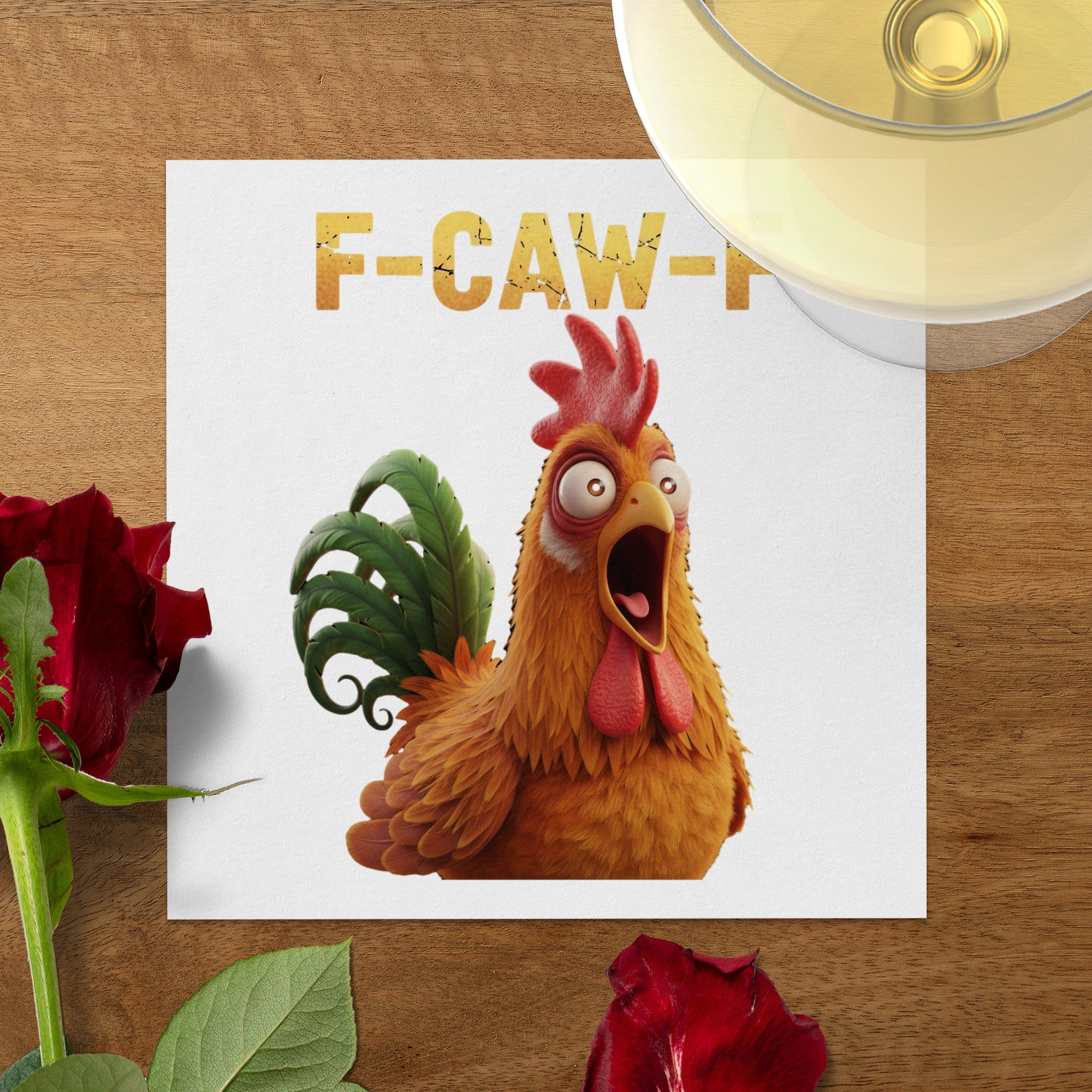 Funny Chicken Napkin, Cartoon Rooster Art, Novelty Gag Gift Napkin, F-CAW-F Chicken Napkin, Humor Dinner Napkin, Farm Animal