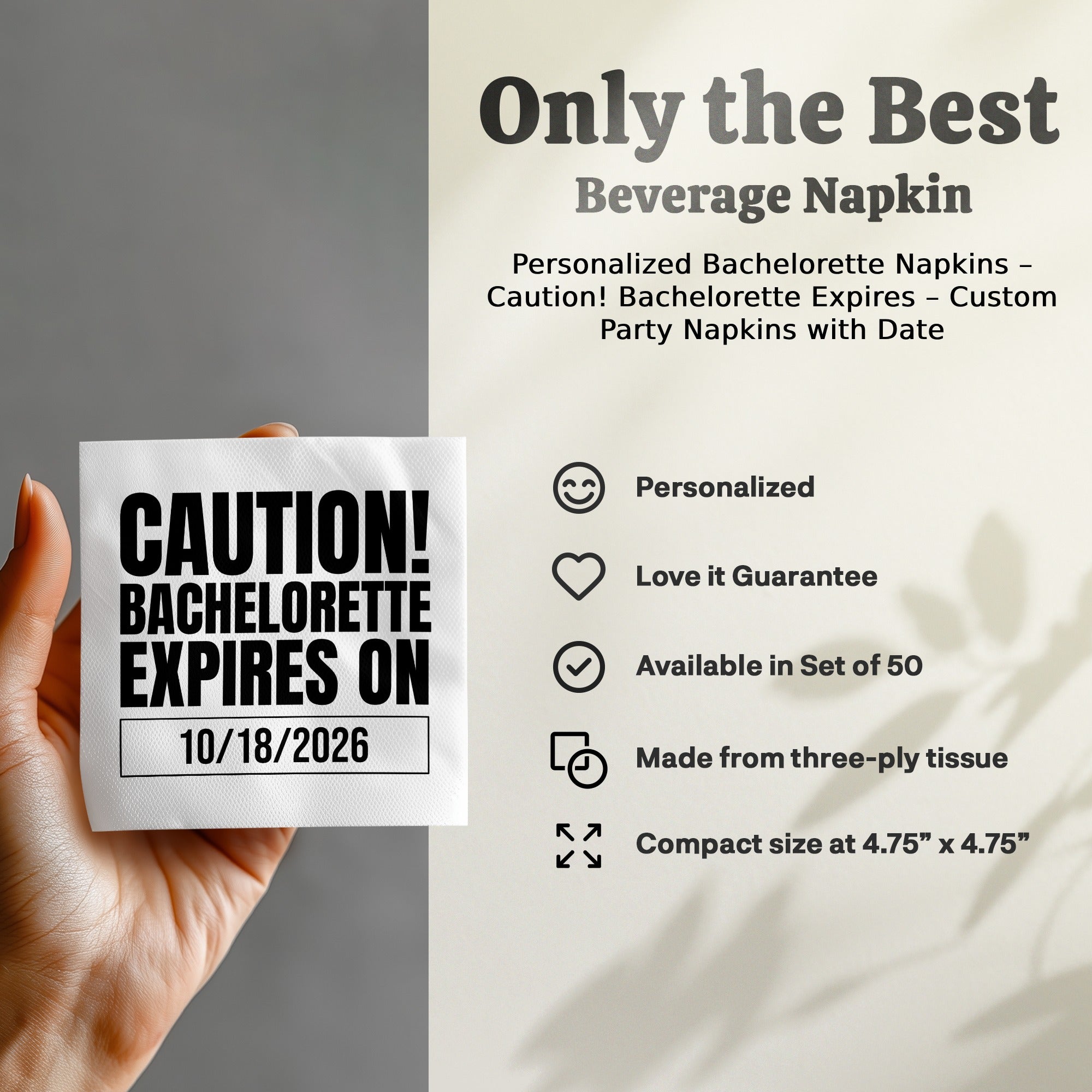 Personalized Bachelorette Napkins – Caution! Bachelorette Expires – Custom Party Napkins with Date