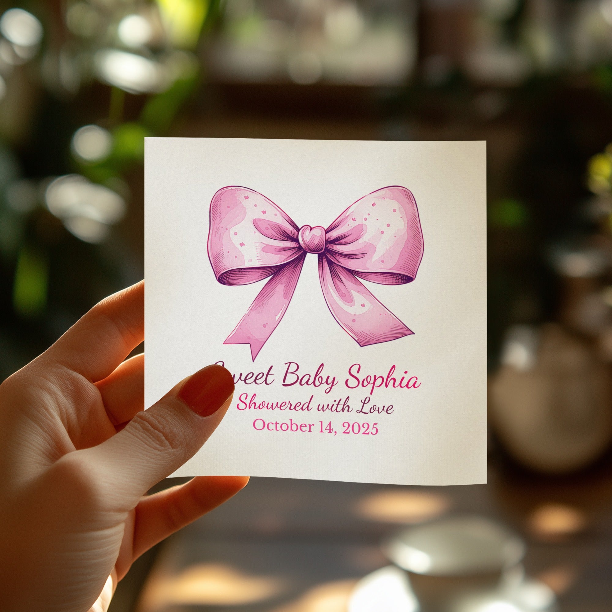 Personalized Baby Shower Napkins – Sweet Baby – Pink Bow – Custom Baby Shower Napkin with Date – Girly Statement Bow