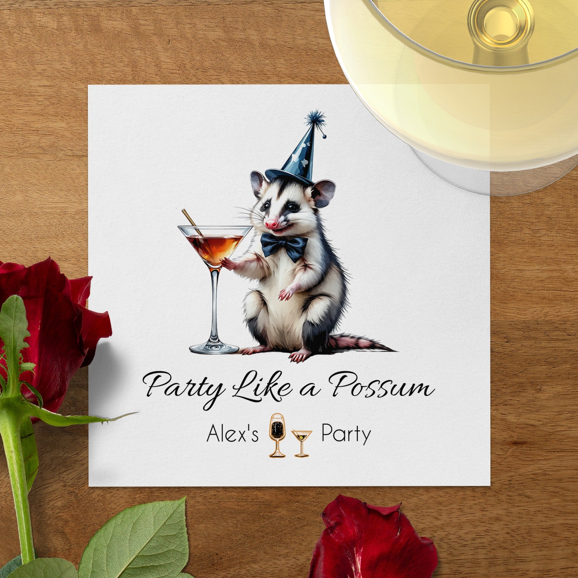 Party Possum Napkin, Cocktail Napkin, Funny Animal Napkin, Birthday Party Decoration, Festive Napkin, Unique Party Favor, Cute Napkin