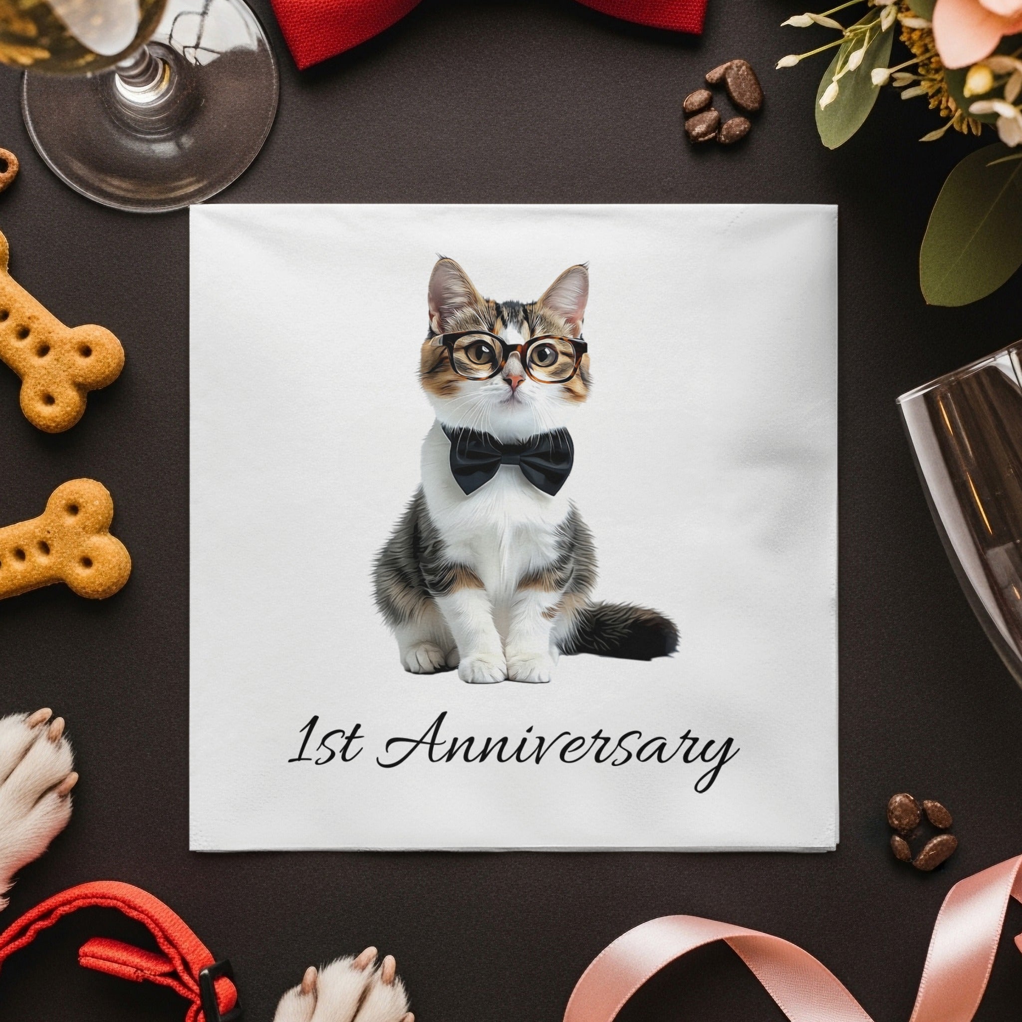 Cute Cat Napkin, 1st Anniversary Napkins, Funny Pet Lover Gift, Decorative Napkins, Novelty Napkins, Party Napkin Favors, Kitten Napkin