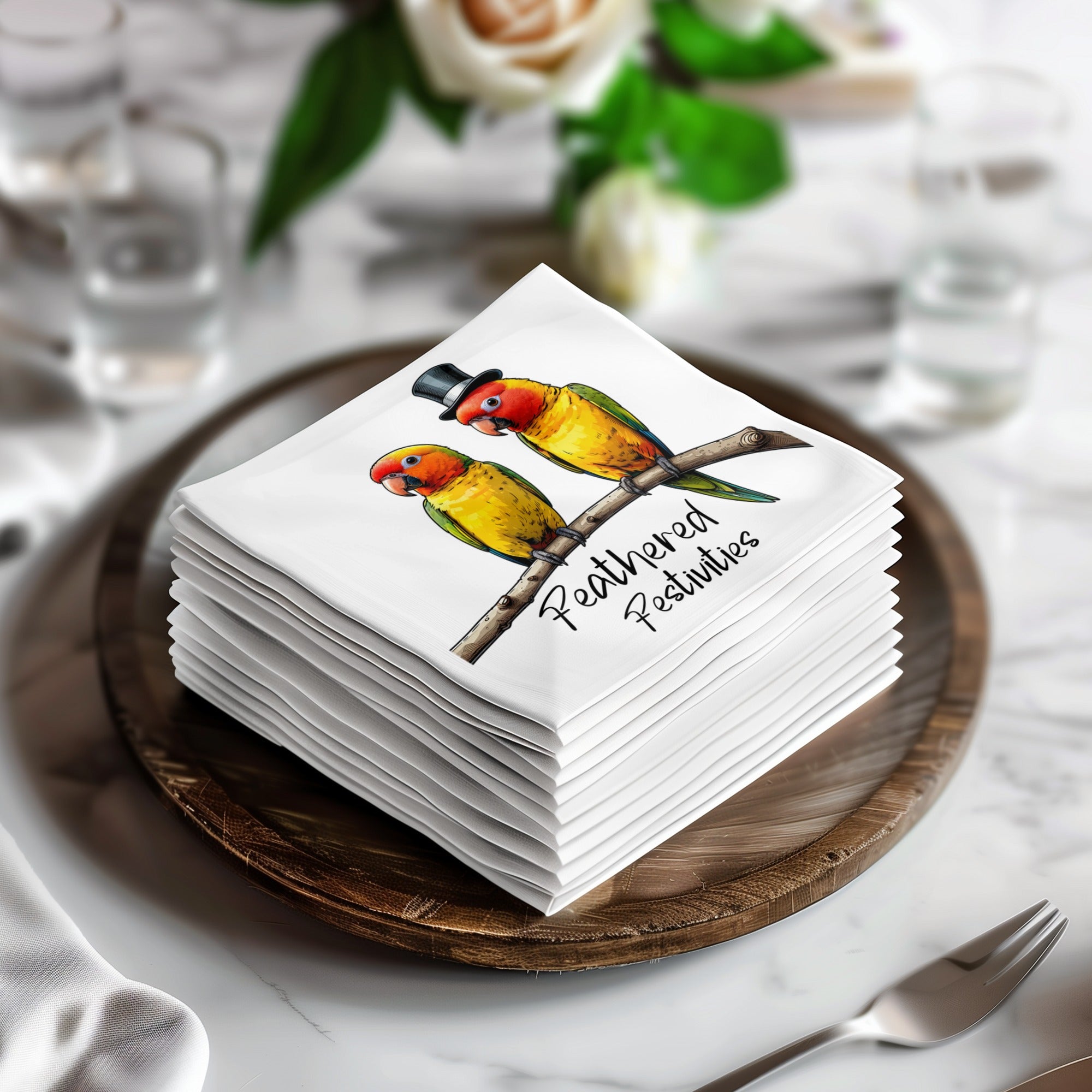 Sun Conure Napkin, Bird Napkin, Parrot Napkin, Party Napkin, Tropical Decor, Feathered Festivities, Whimsical Napkin, Fun Napkin