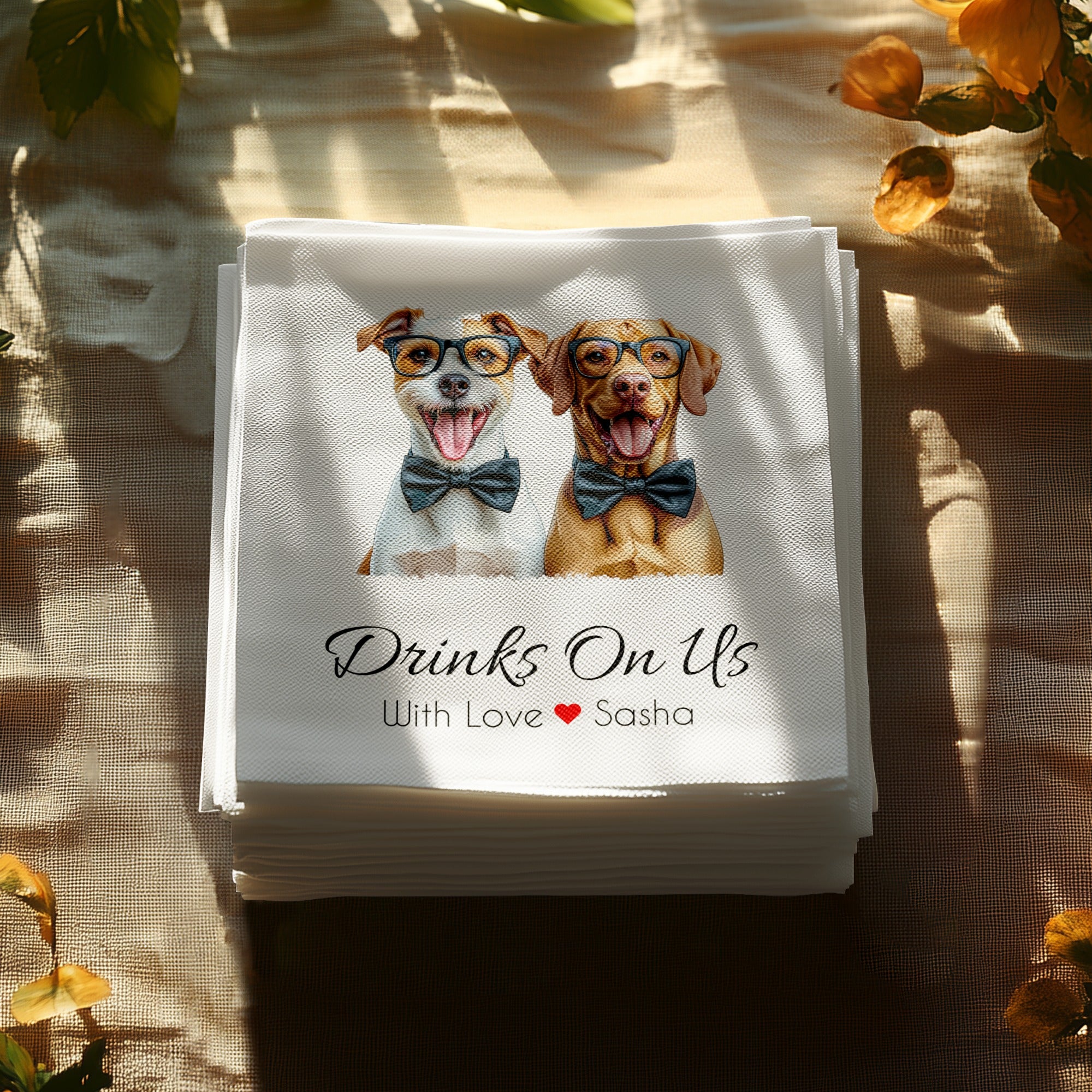 Drinks On Us Dog Napkin, Funny Dog Napkins, Party Napkins, Cocktail Napkins, Pet Lover Gift, Animal Napkin, Custom Napkin
