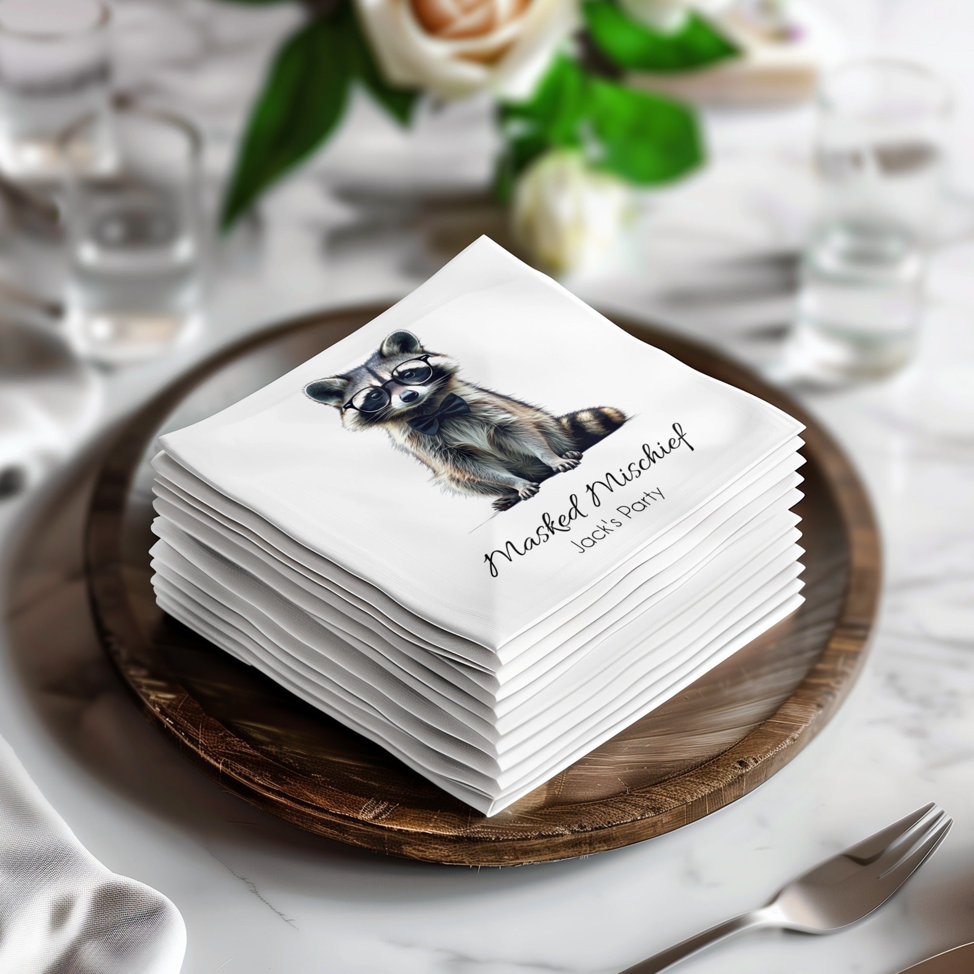 Raccoon Napkin, Animal Napkin, Nerd Raccoon, Party Napkins, Cocktail Napkin, Funny Napkin, Decorative Napkin, Hostess Gift