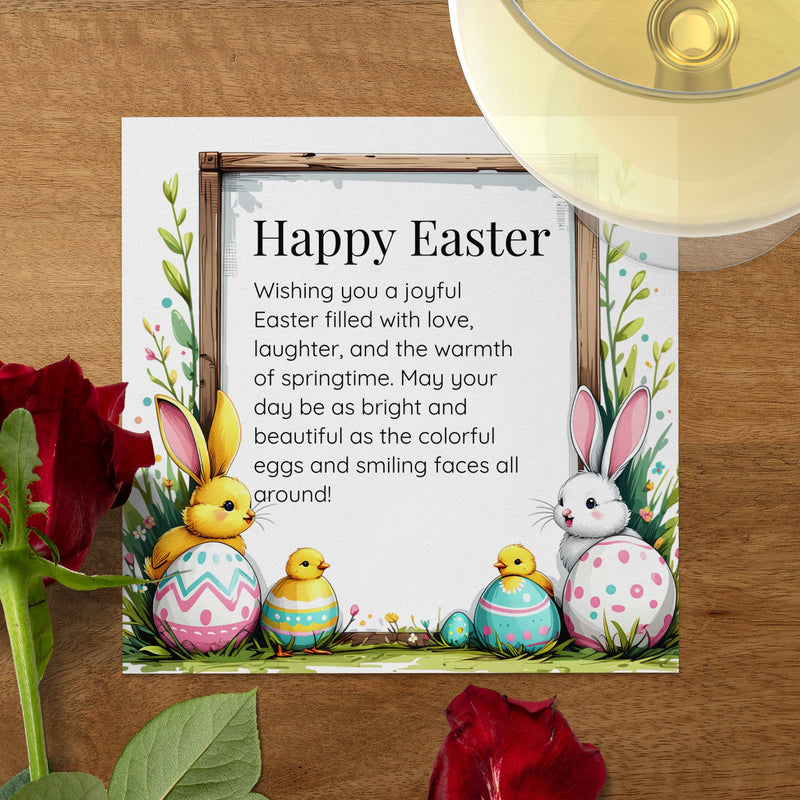 Happy Easter Custom Napkins – Bunny, Eggs & Spring Flowers – Personalized Holiday Napkin