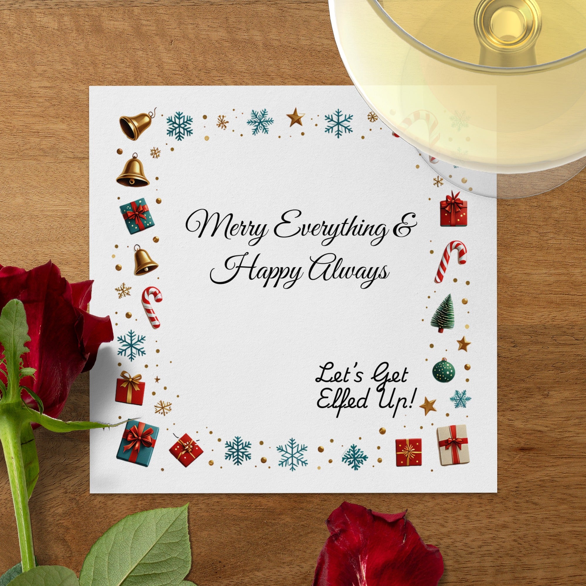 Funny Christmas Napkins – Personalized Holiday Beverage Napkin – Merry Everything & Happy Always - Let's Get Elfed Up!