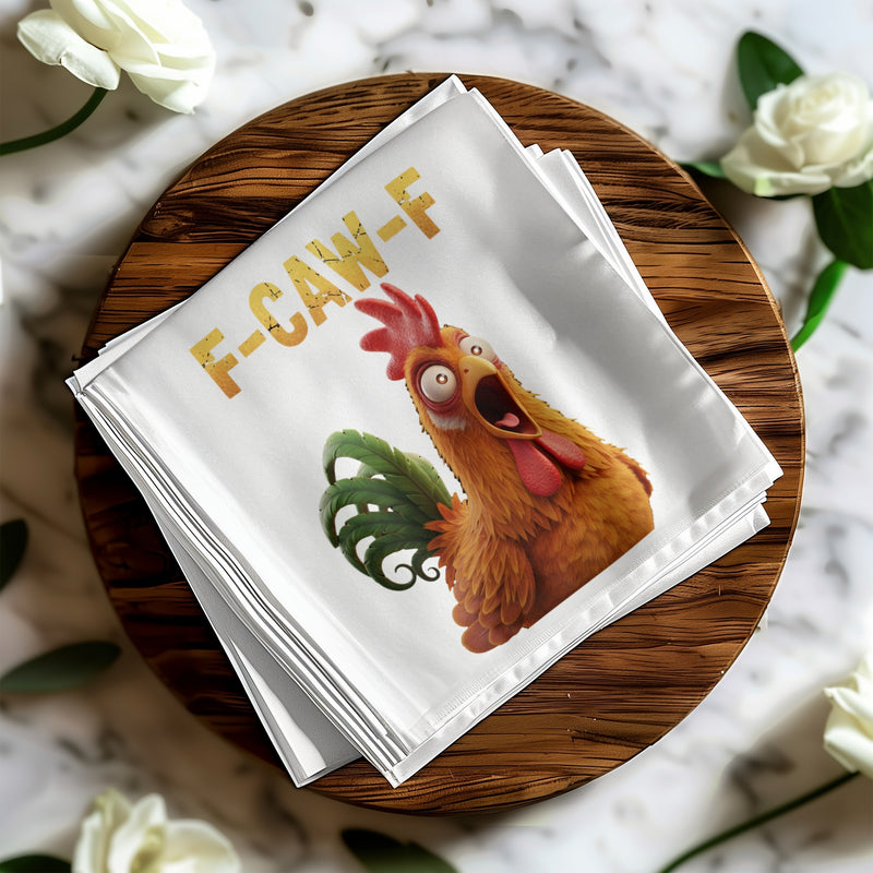 Funny Chicken Napkin, Cartoon Rooster Art, Novelty Gag Gift Napkin, F-CAW-F Chicken Napkin, Humor Dinner Napkin, Farm Animal