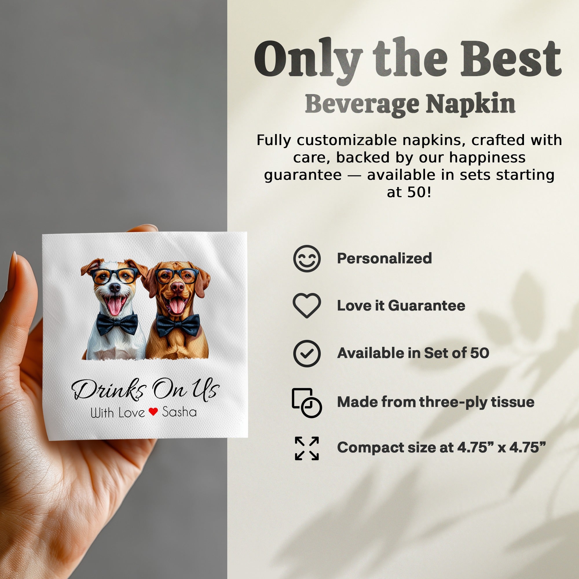 Drinks On Us Dog Napkin, Funny Dog Napkins, Party Napkins, Cocktail Napkins, Pet Lover Gift, Animal Napkin, Custom Napkin