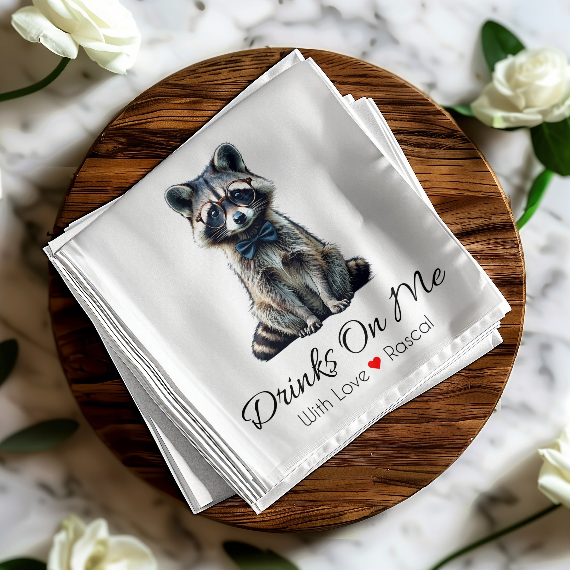 Drinks On Me Napkin, Cute Raccoon Napkins, Animal Napkins, Funny Napkins, Party Napkins, Cocktail Napkins, Raccoon Lover Gift