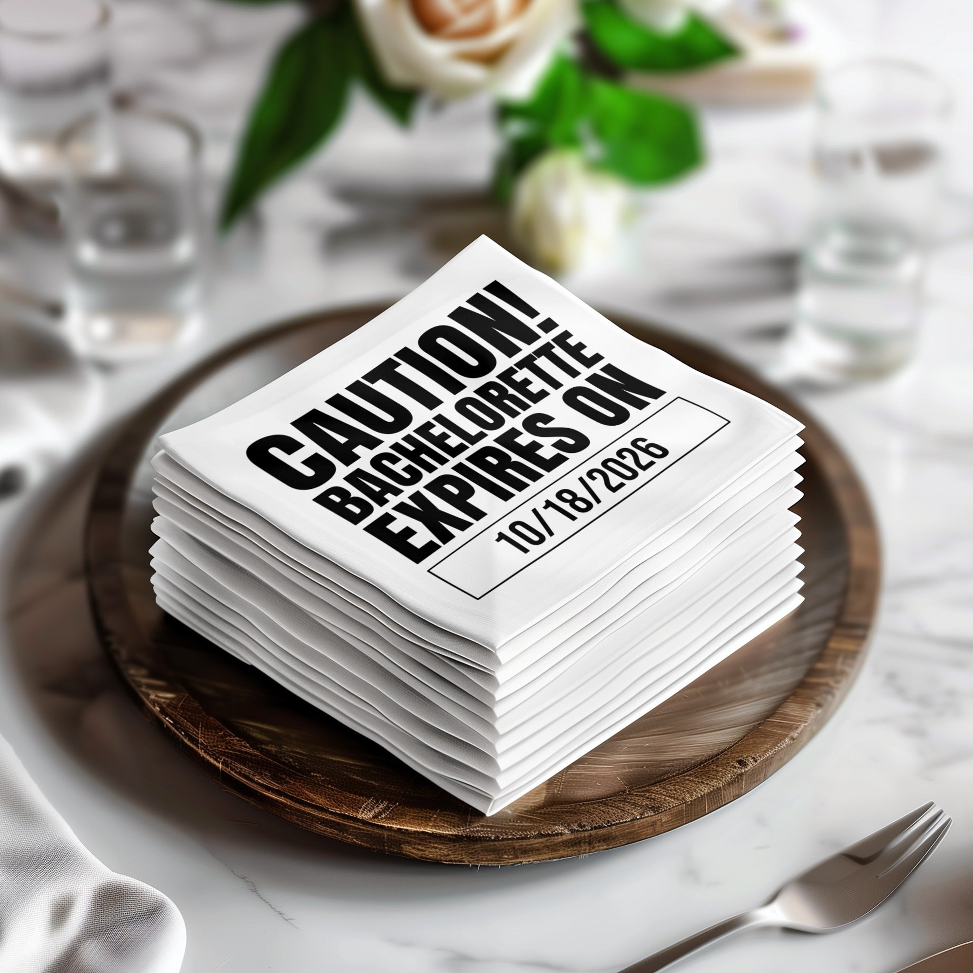 Personalized Bachelorette Napkins – Caution! Bachelorette Expires – Custom Party Napkins with Date