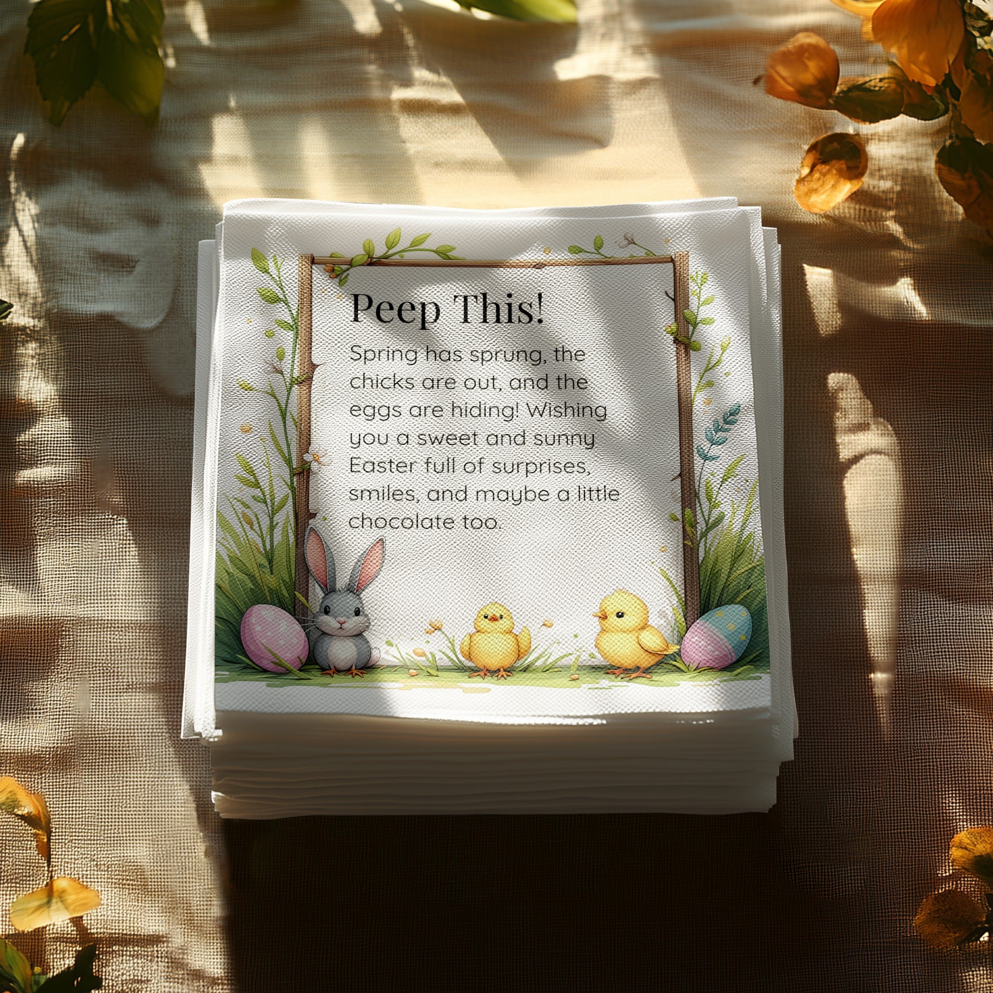 Funny Easter Napkins – Peep This! – Custom Easter Party Napkin with Bunny & Chicks